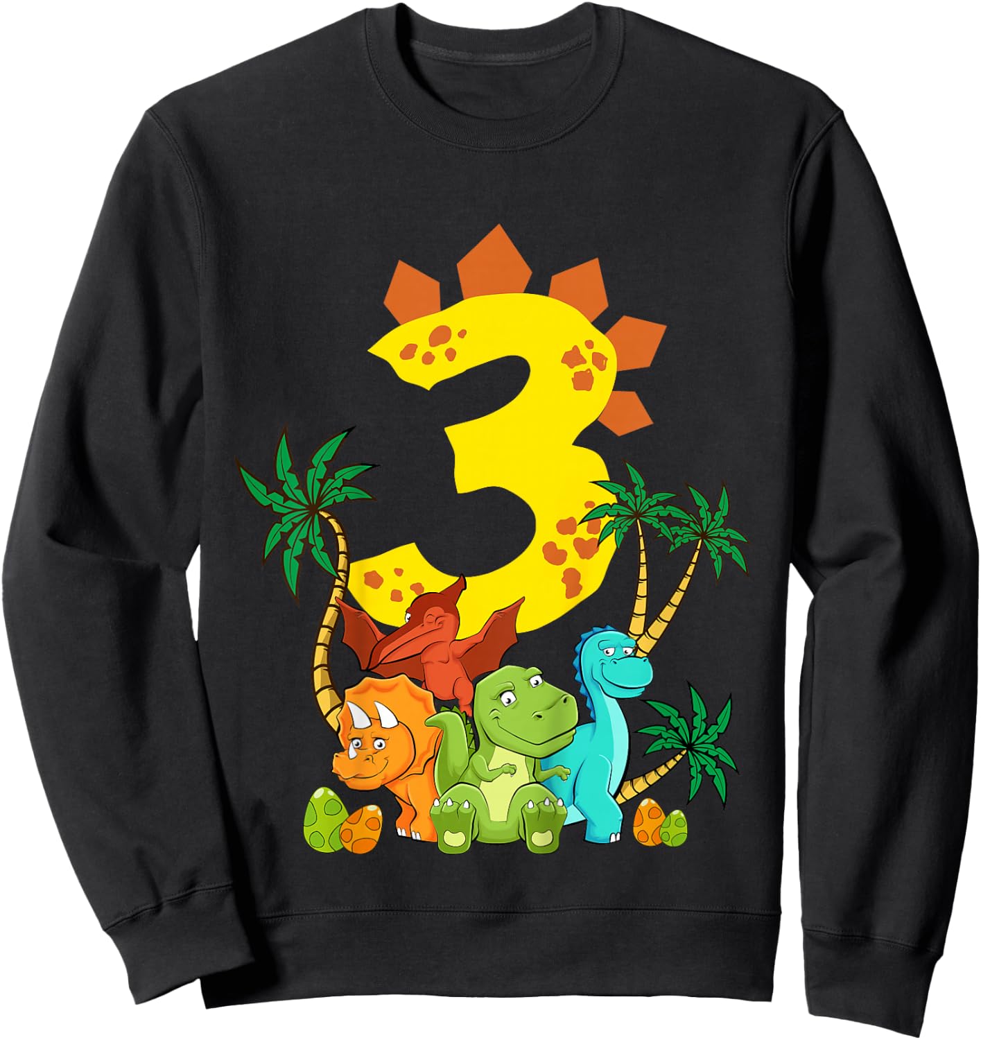 Children's 3 Years Birthday Boy Dinosaur Party Dino I Am 3 , black Sweatshirt - Sweatshirt | Black