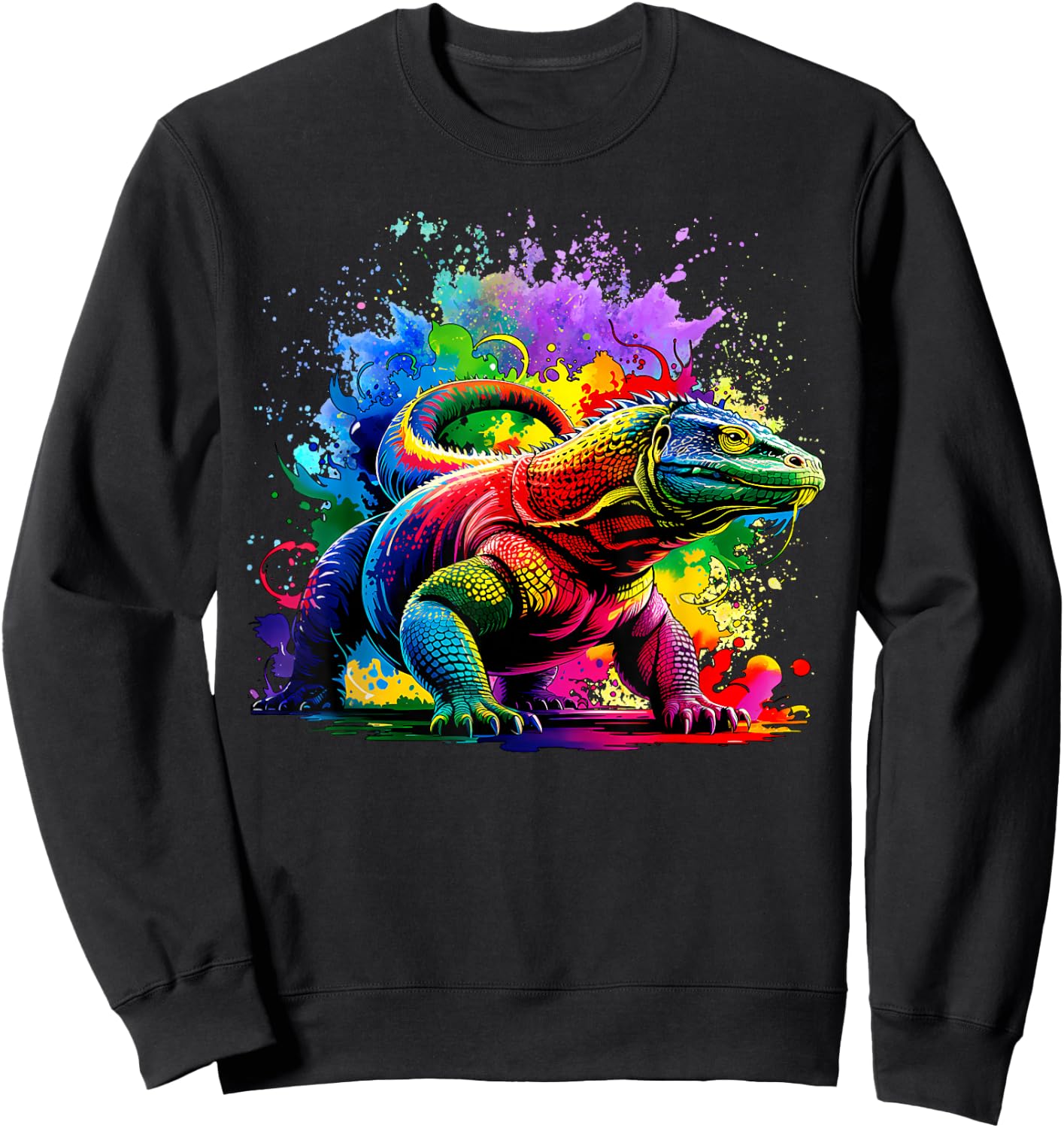 Colorful Splash Art Komodo Dragon Komodo Island Monitor Sweatshirt - Sweatshirt | Black