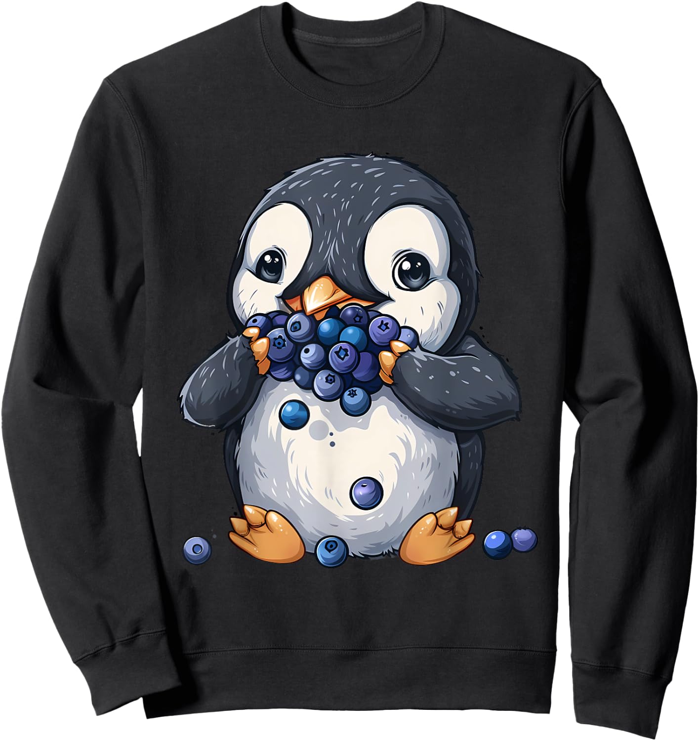 Blueberry Penguin Cute Penguin Watercolor Animal Art Motif Sweatshirt - Sweatshirt | Black