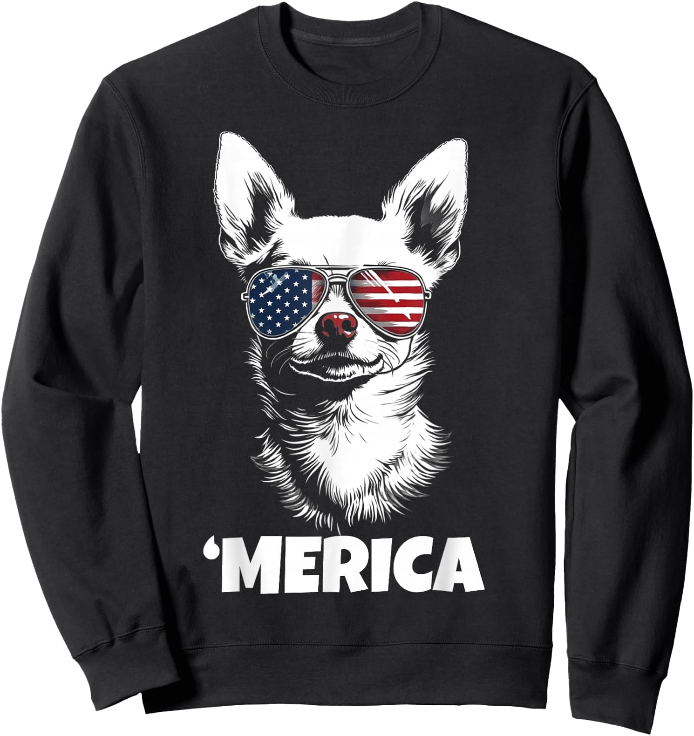 American Flag Merica chihuahua dog 4th Of July kids women Sweatshirt - Sweatshirt | Black
