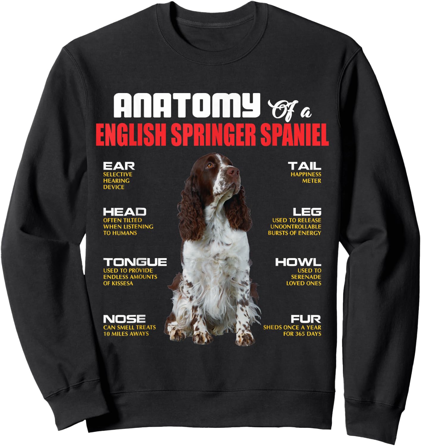 Anatomy Of A English Springer Spaniel Dogs Lover Sweatshirt - Sweatshirt | Black