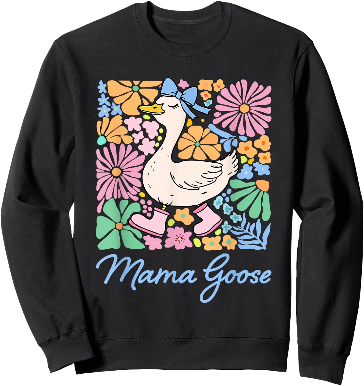 Cute Floral Mama Goose Coquette Mother's Day Silly Goose Sweatshirt - Sweatshirt | Black