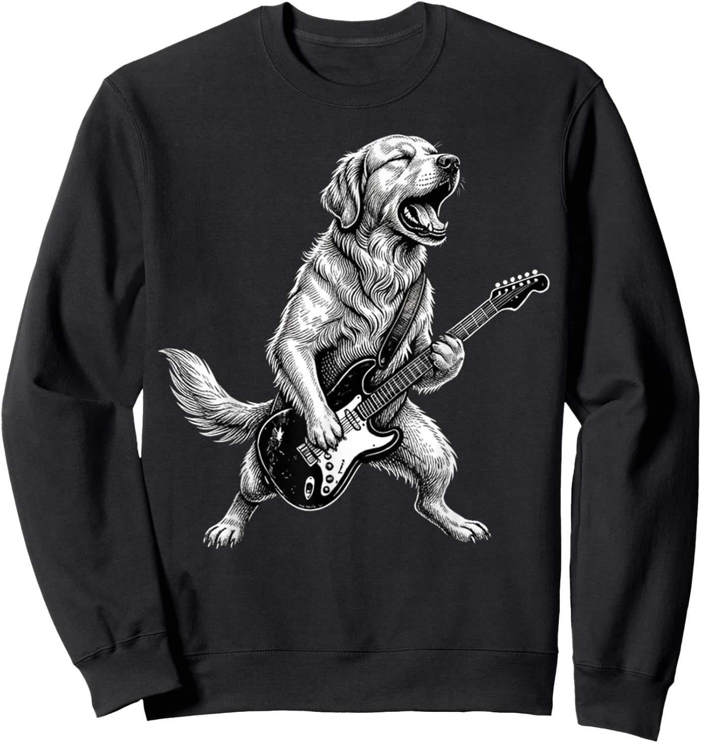 Funny Golden Retriever Dog Playing Guitar Sweatshirt - Sweatshirt | Black