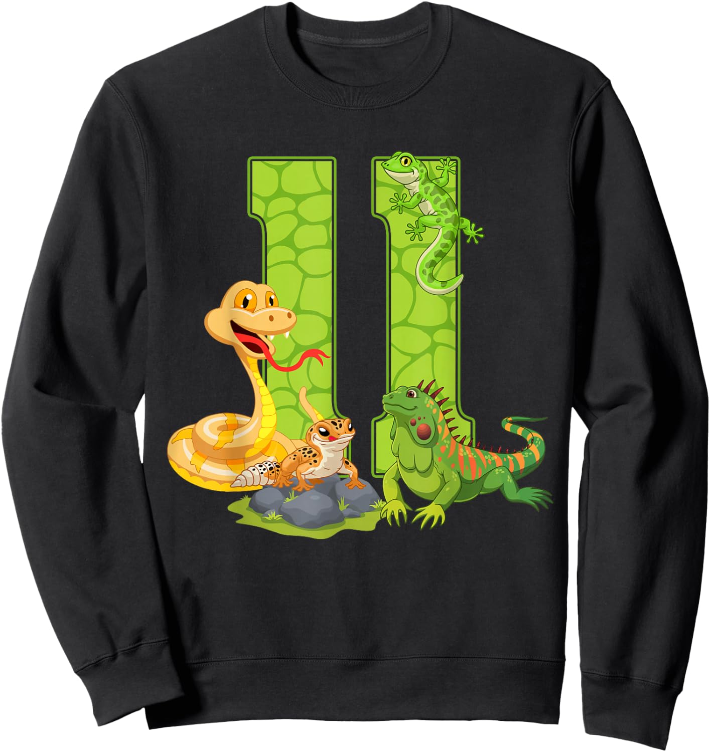 11th Birthday Snake Lizard Reptile 11 Year Old Birthday Part Sweatshirt - Sweatshirt | Black