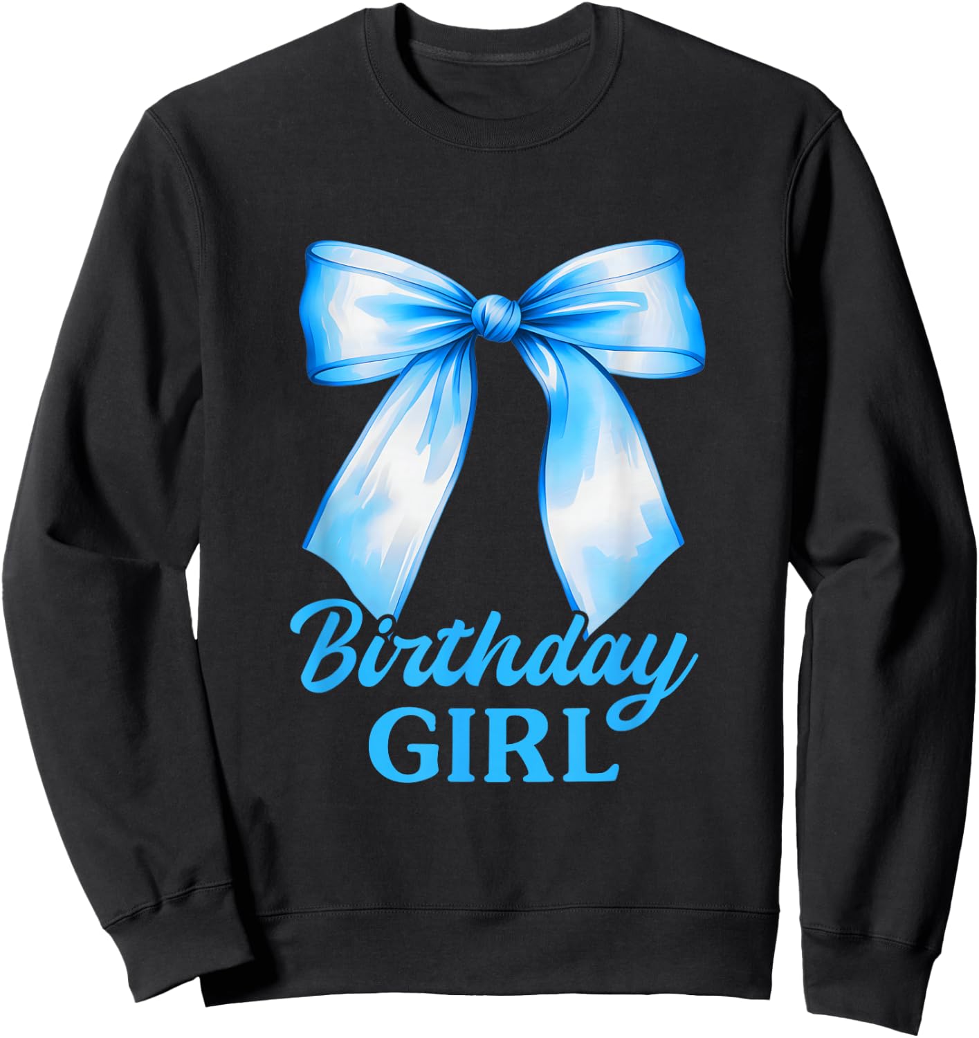 Birthday Girl Blue Coquette Bow Birthday Party Family Sweatshirt - Sweatshirt | Black