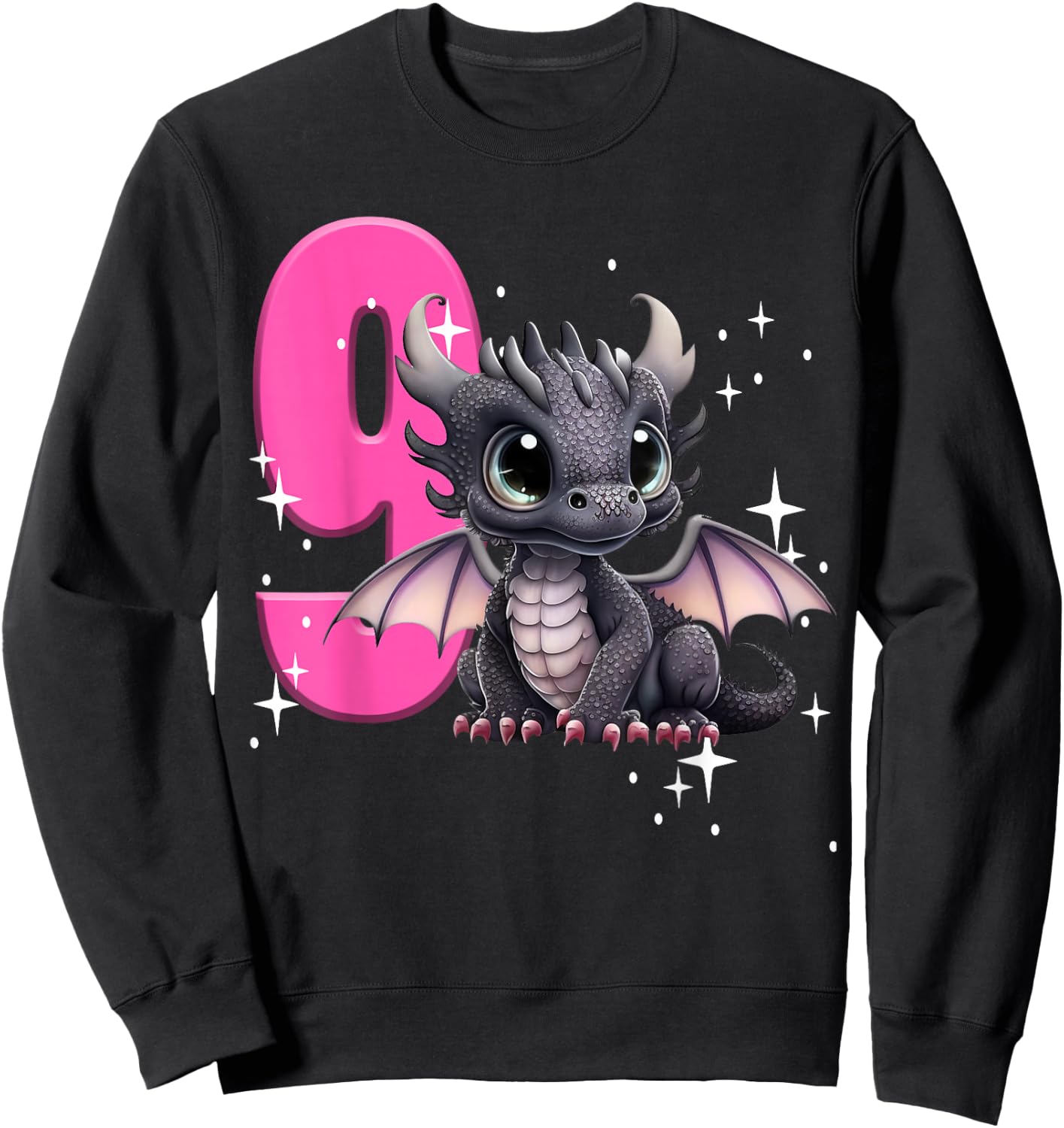 9th Birthday Shirt Dragon Party Birthday Girl Pink 9 Nine Sweatshirt - Sweatshirt | Black