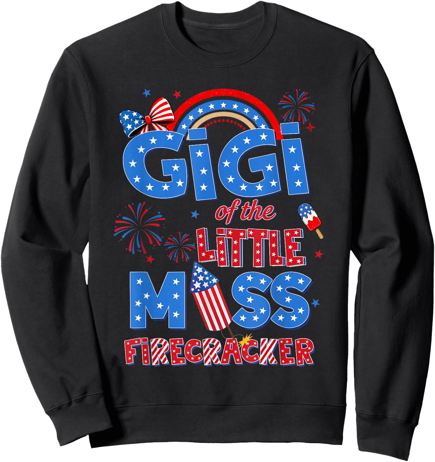 Gigi of the Little Miss Firecracker Birthday 4th of July Sweatshirt - Sweatshirt | Black
