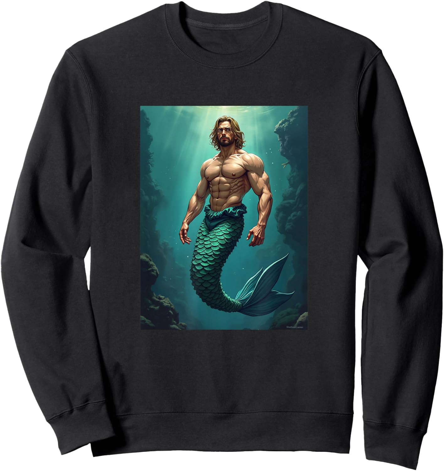 LGBTQ Transgender Gay Muscle Daddy Mermaid Gay Merman Sweatshirt - Sweatshirt | Black