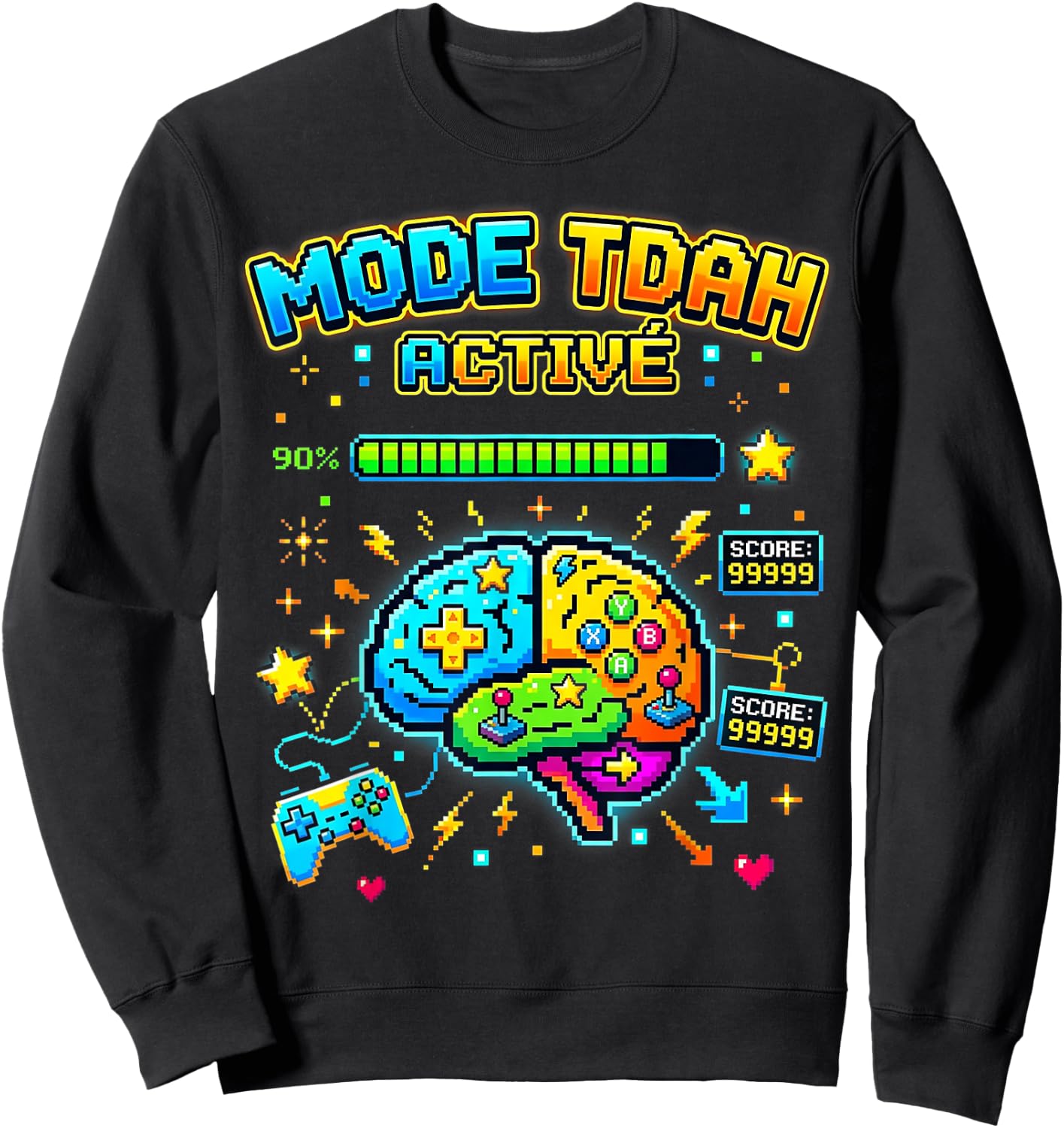 Gamer Mode TDAH Activé pour Neurodivergent Ado Enfant Sweatshirt - Sweatshirt | Black