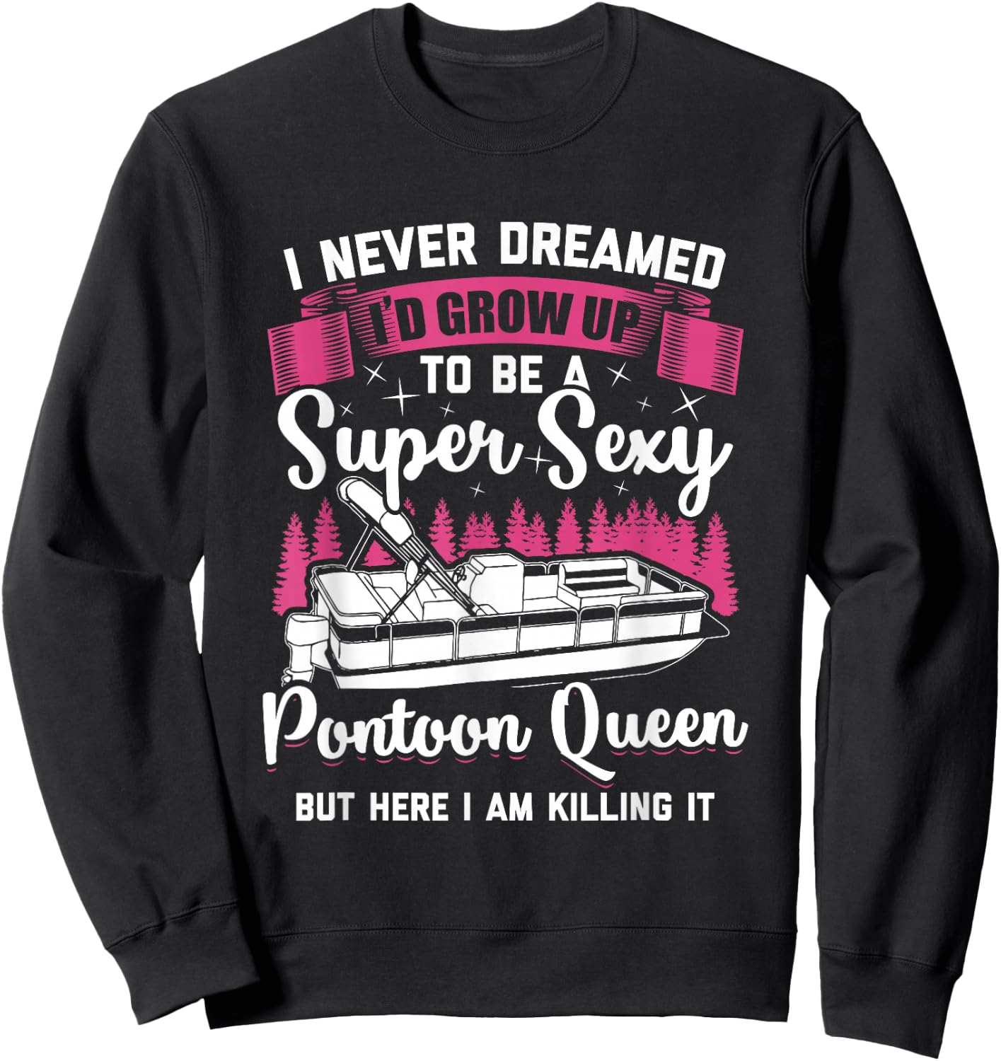 Vintage Pontoon Captain Women Funny Pontoon Queen Sweatshirt - Sweatshirt | Black