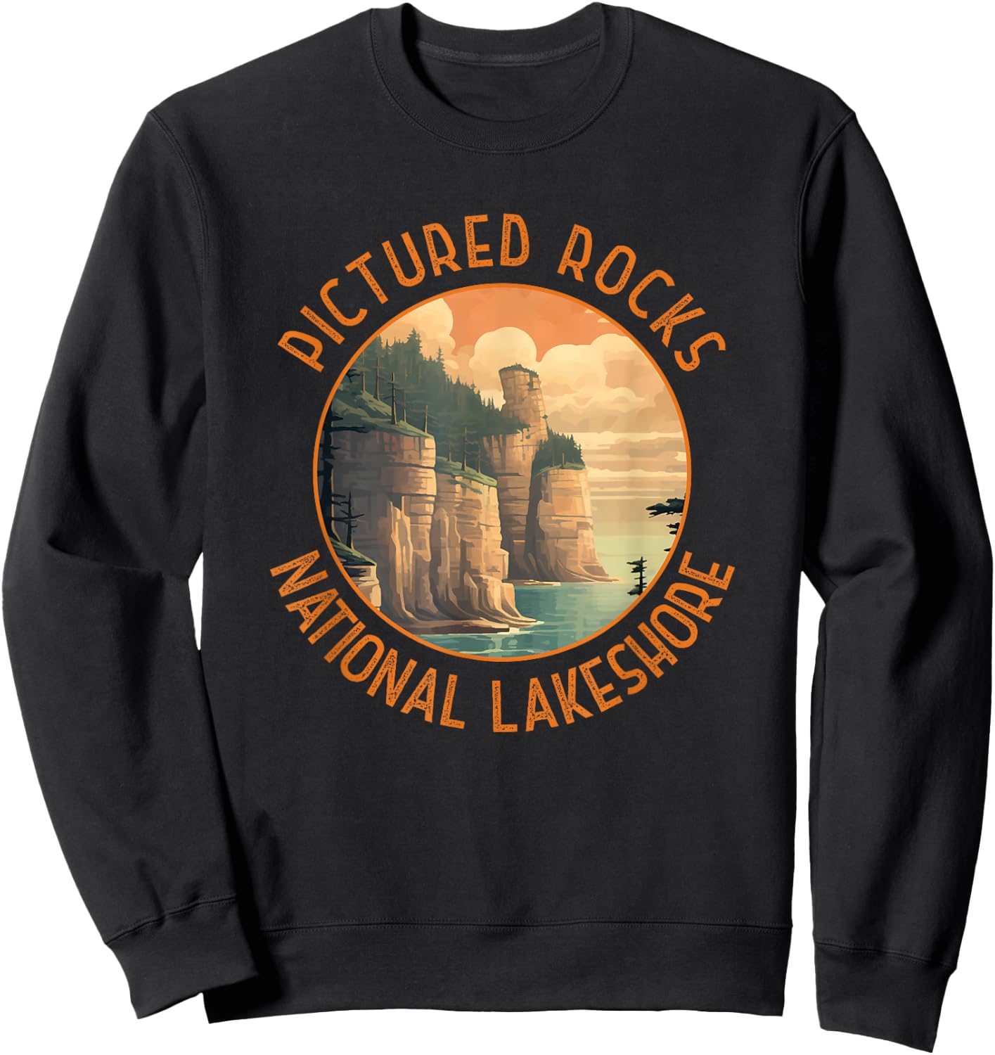 Pictured Rocks National Lakeshore Distressed Circle Sweatshirt - Sweatshirt | Black