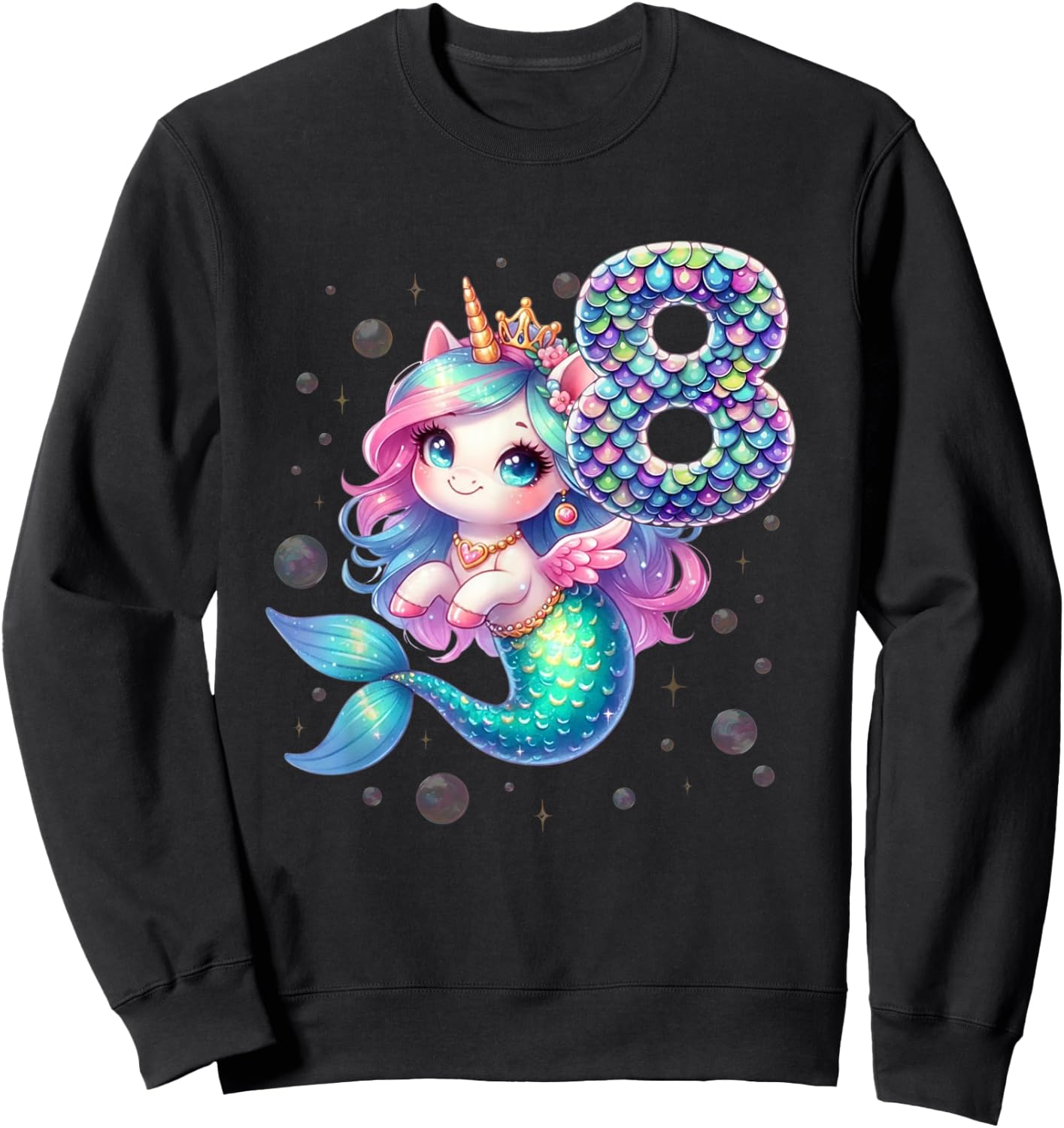 Unicorn Mermaid 8th Birthday 8 Year Old Party Girls Outfit Sweatshirt - Sweatshirt | Black