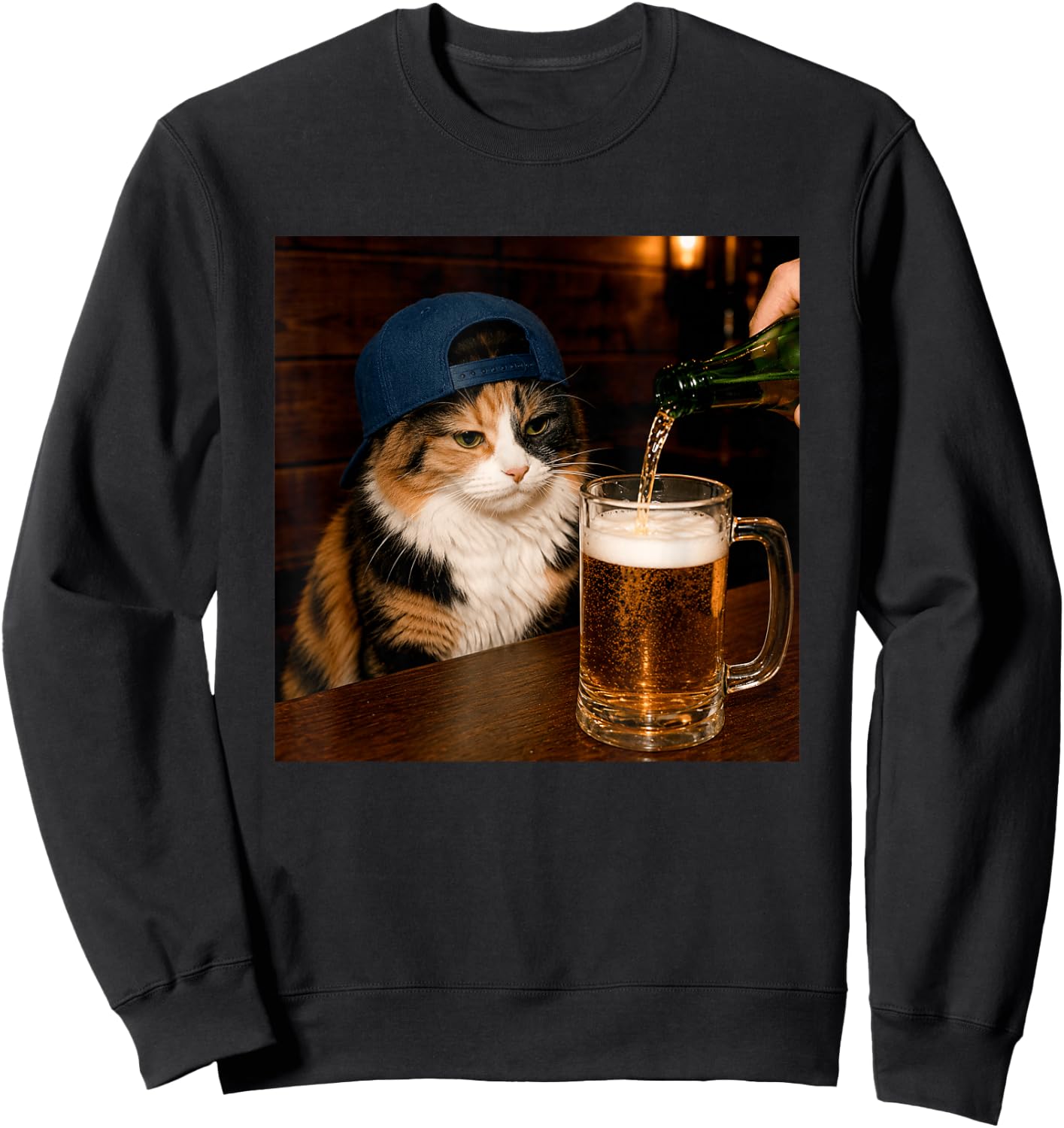 Funny Calico Drinking Beer Cat Meme Sweatshirt - Sweatshirt | Black