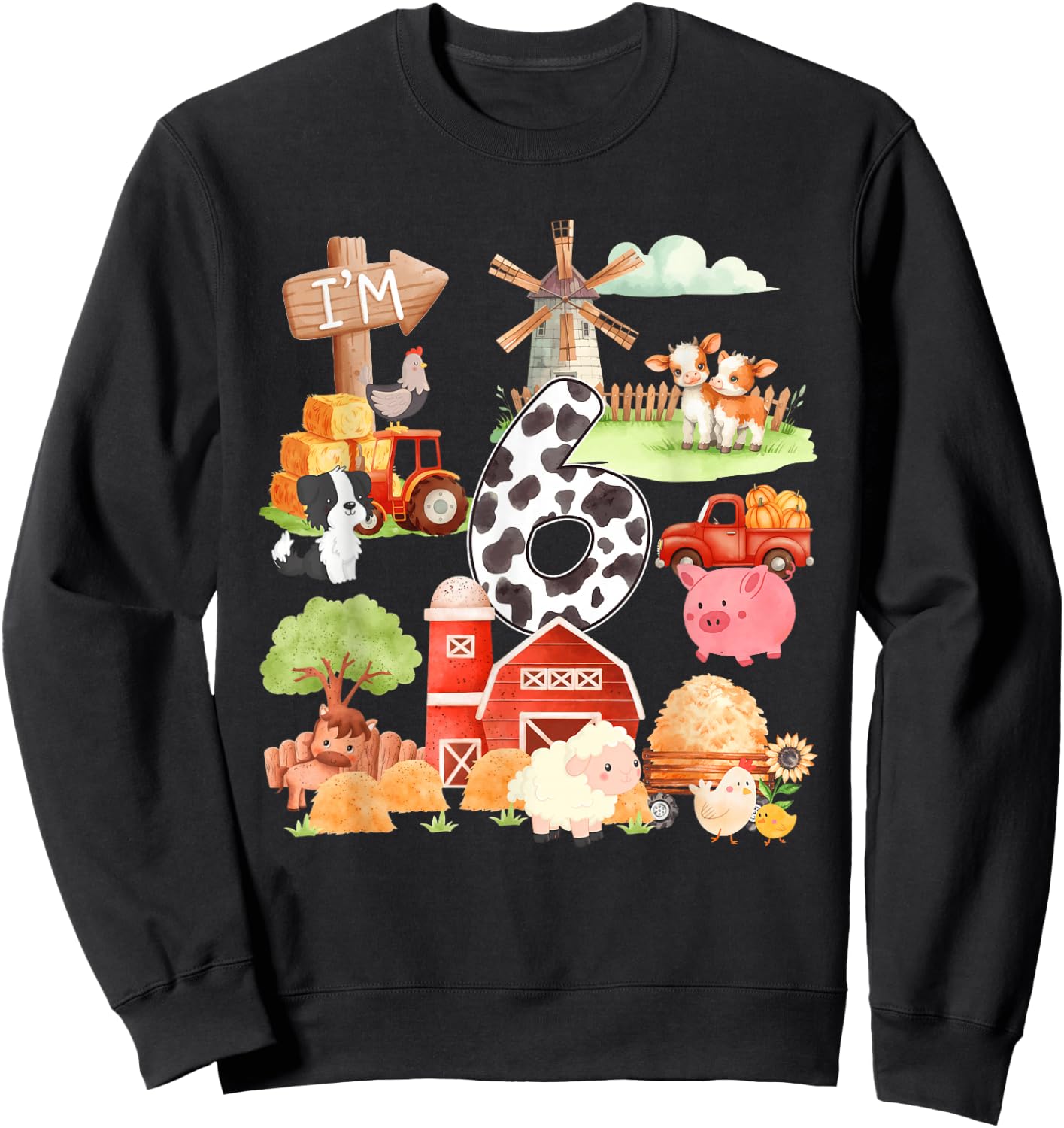 6 Year Old Farmer Lover 6th Birthday Farm Animals Theme Sweatshirt - Sweatshirt | Black