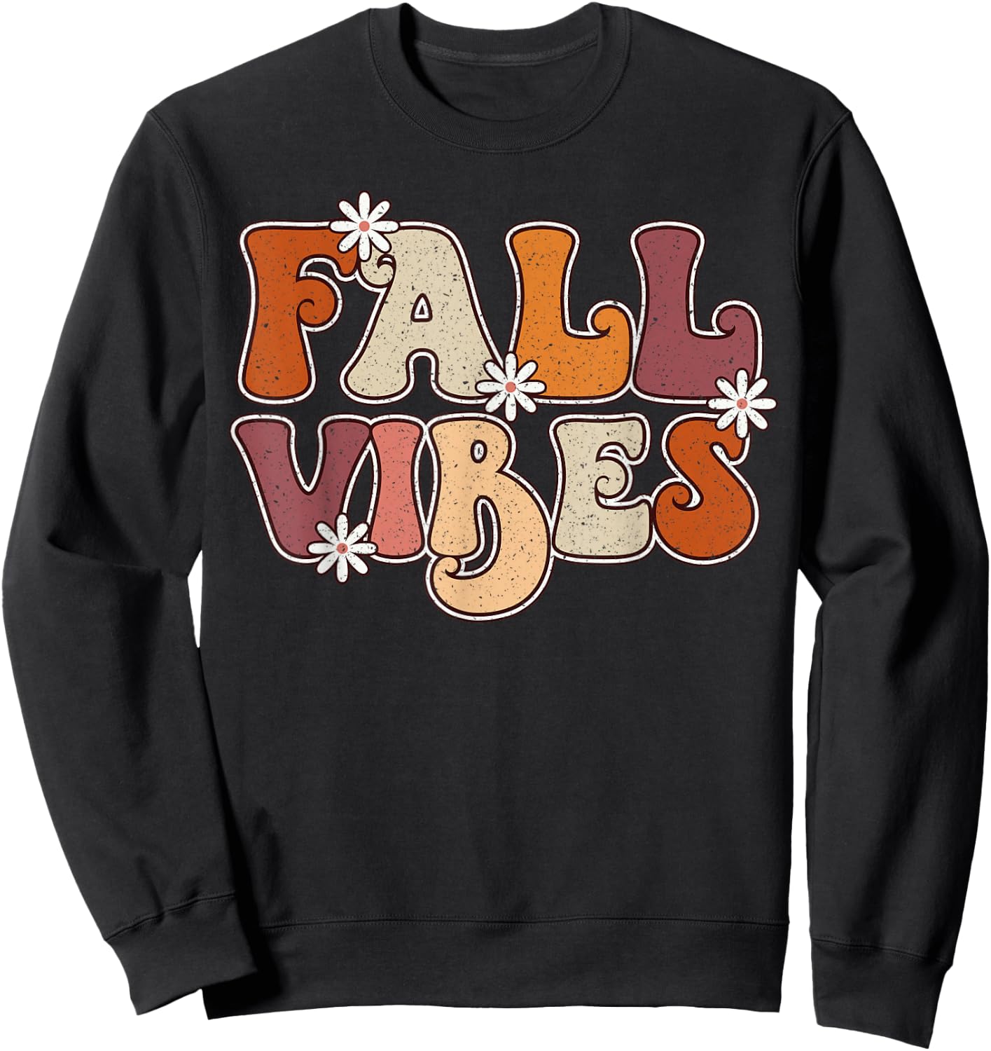 Fall Vibes Retro Groovy Thanksgiving Autumn Fall Lover Women Sweatshirt - Sweatshirt | Black