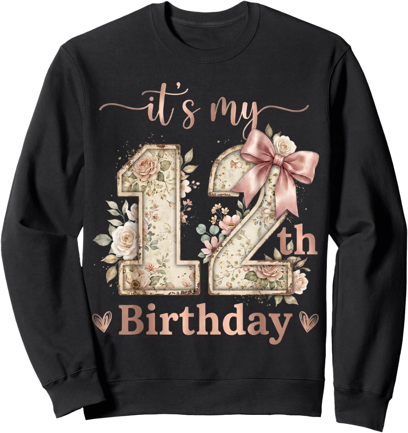 It's My 12th Birthday Girl Coquette Bow Pink 12 Year Old Sweatshirt - Sweatshirt | Black