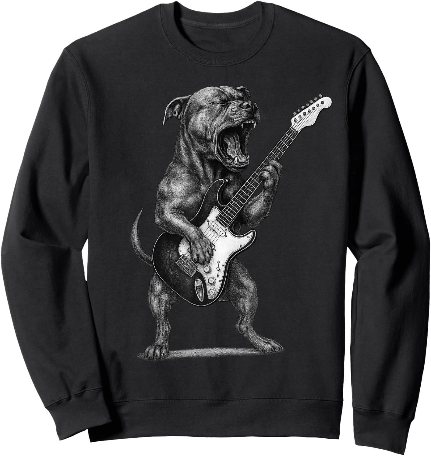 Pit Bull Playing Guitar Rock Music Dog Lover Sweatshirt - Sweatshirt | Black