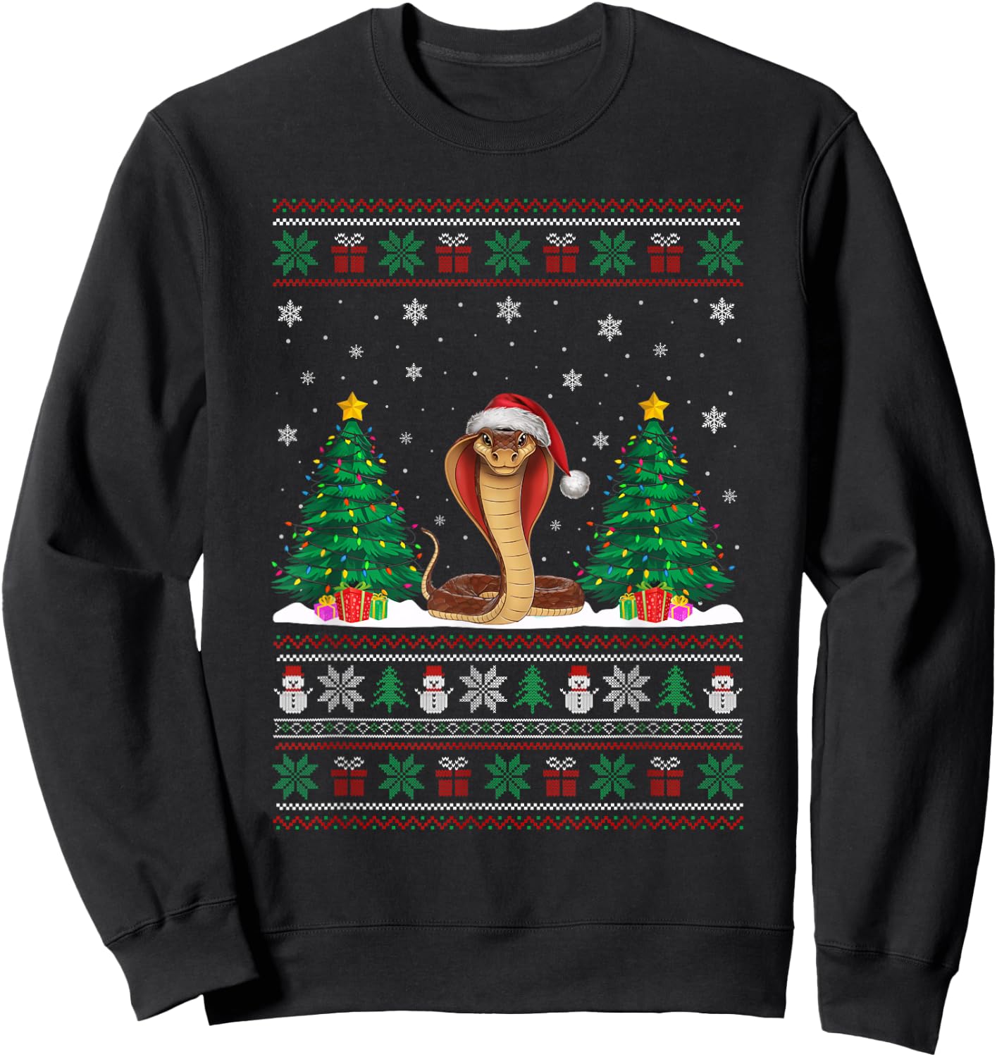 Santa Hat Snake Christmas Tree Lights Ugly Sweater Sweatshirt - Sweatshirt | Black