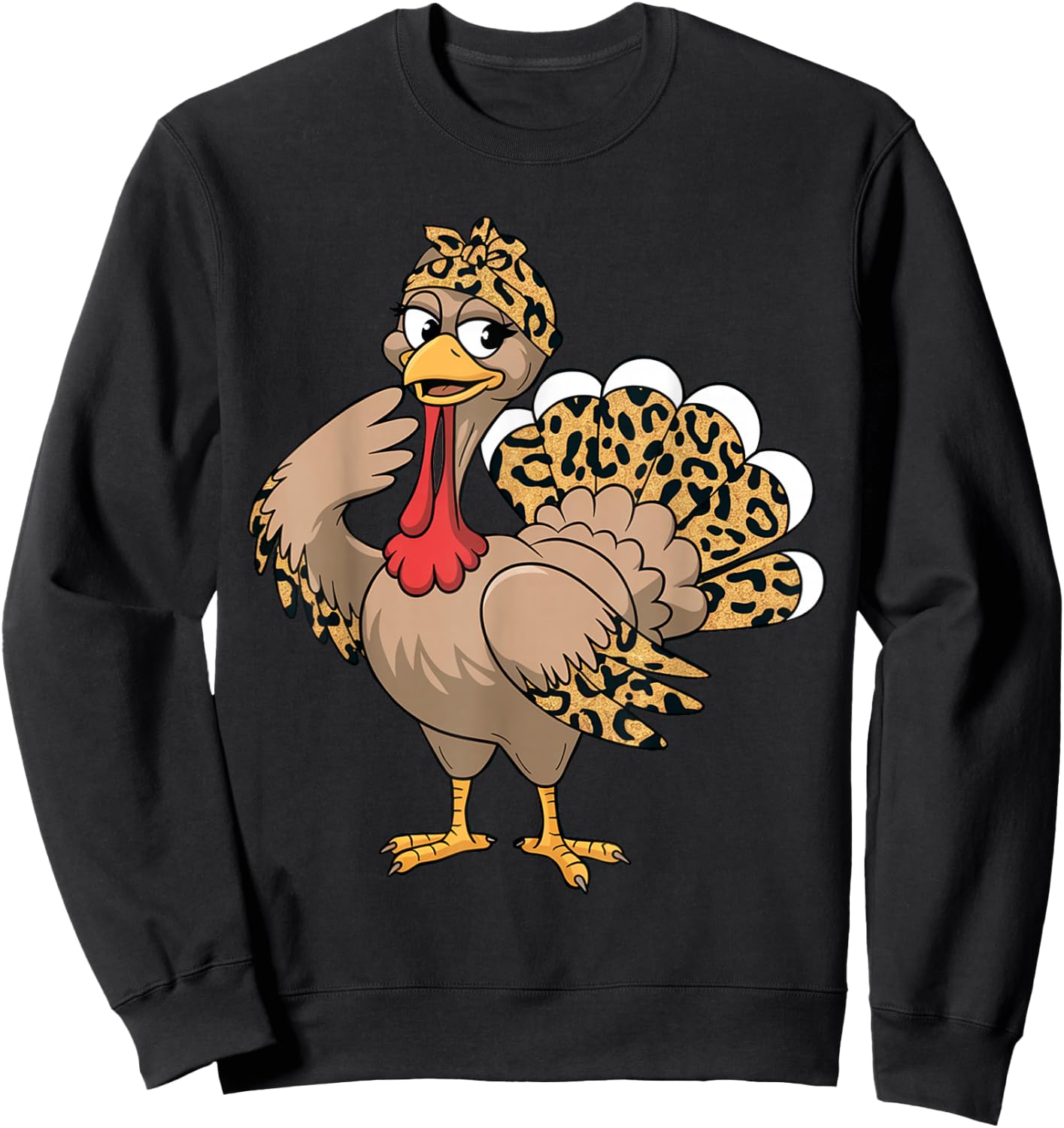 Thanksgiving Turkey Women Girl Leopard Autumn Fall Season Sweatshirt - Sweatshirt | Black