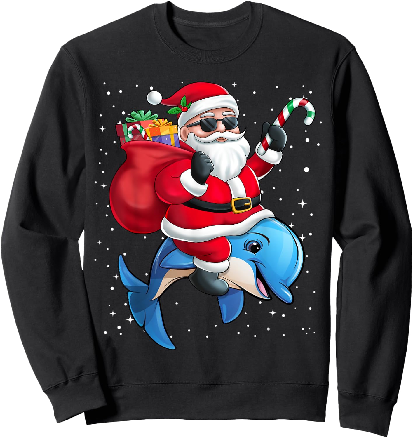 Santa Claus Riding A Dolphin Christmas Boy Girl Kids Sweatshirt - Sweatshirt | Black