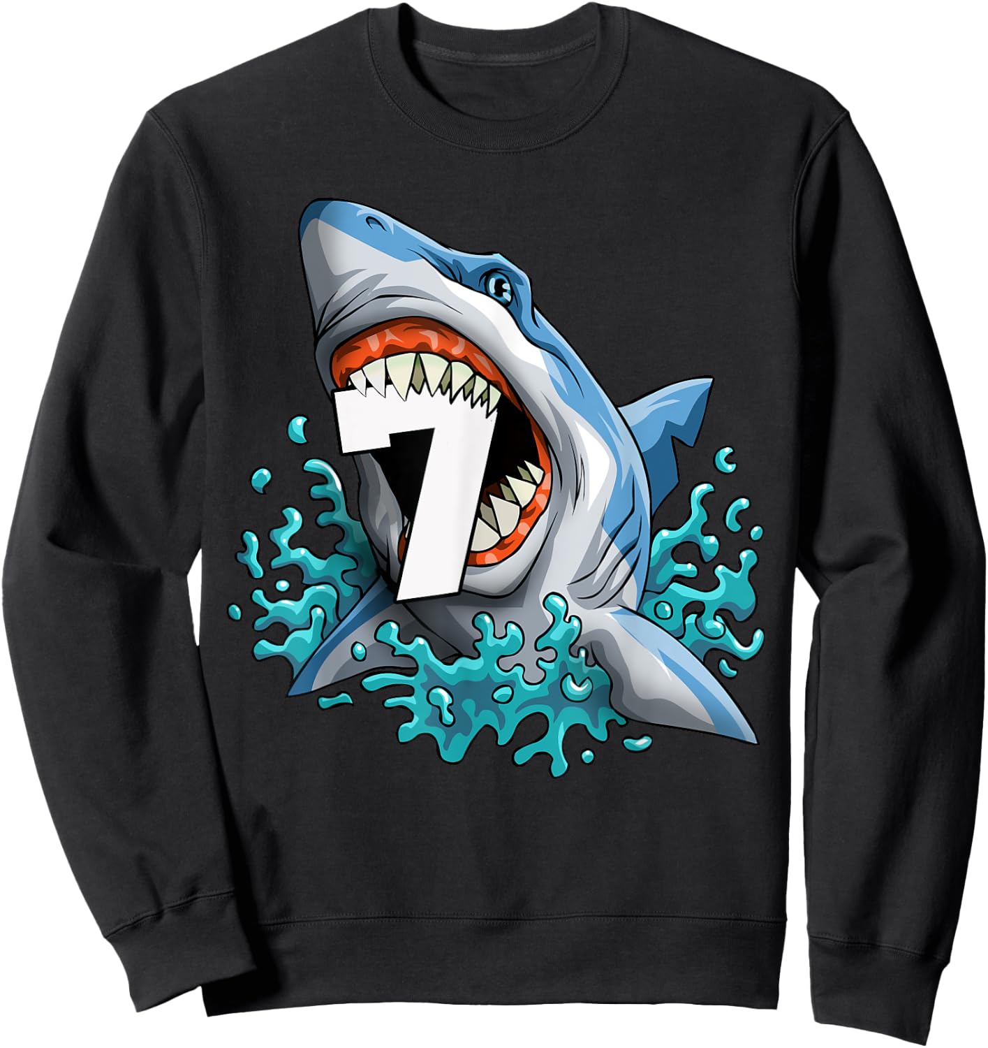 Kids Shark 7th Birthday Boys Funny Shark 7 yrs Old Birthday Sweatshirt - Sweatshirt | Black