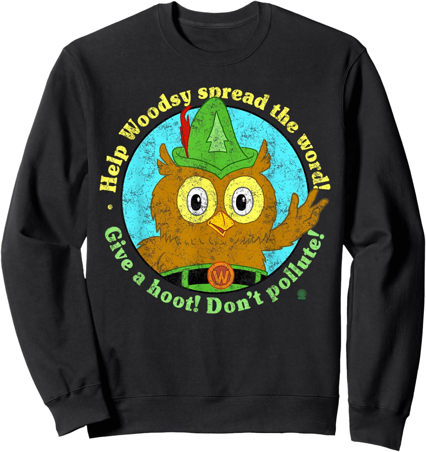Woodsy Owl Give a Hoot Don't Pollute Distressed Sweatshirt - Sweatshirt | Black