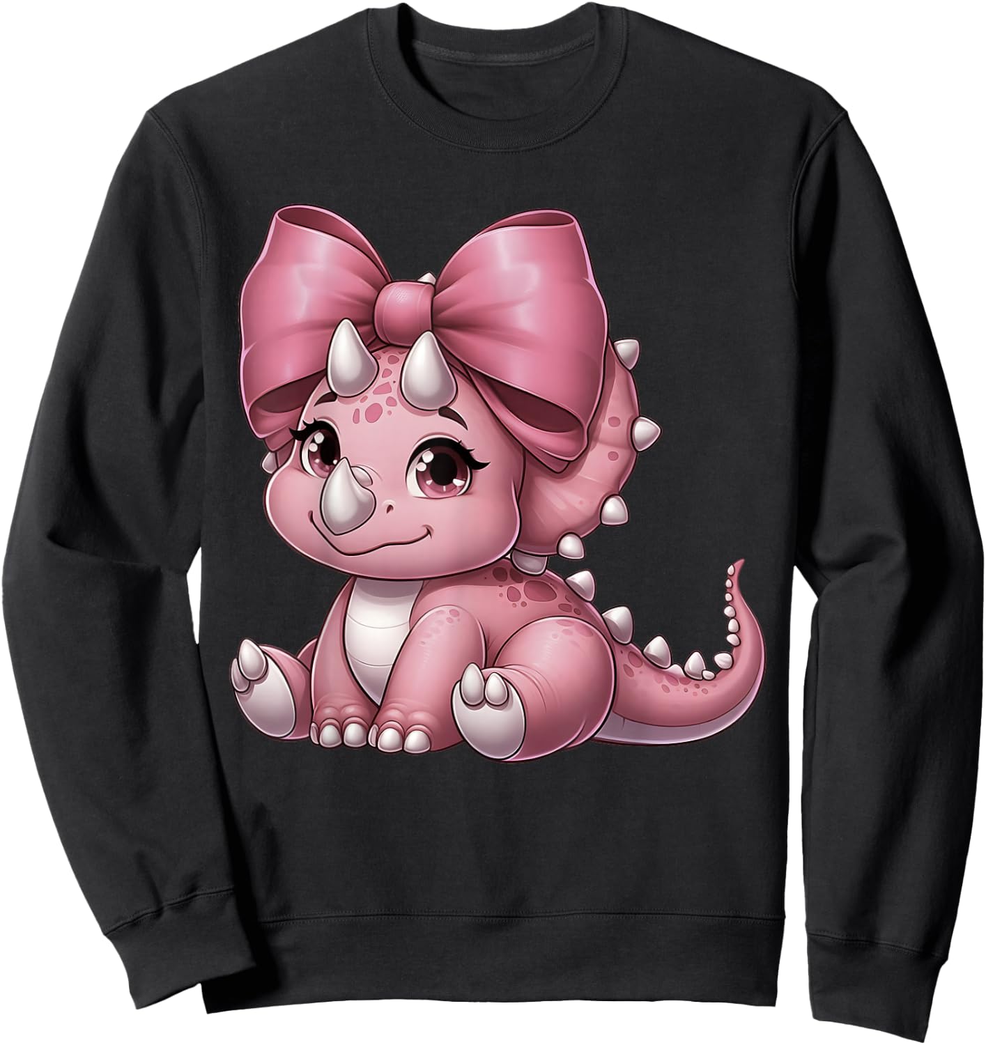 Coquette Bow Triceratops Dinosaur Women Mom Girl Pink Ribbon Sweatshirt - Sweatshirt | Black