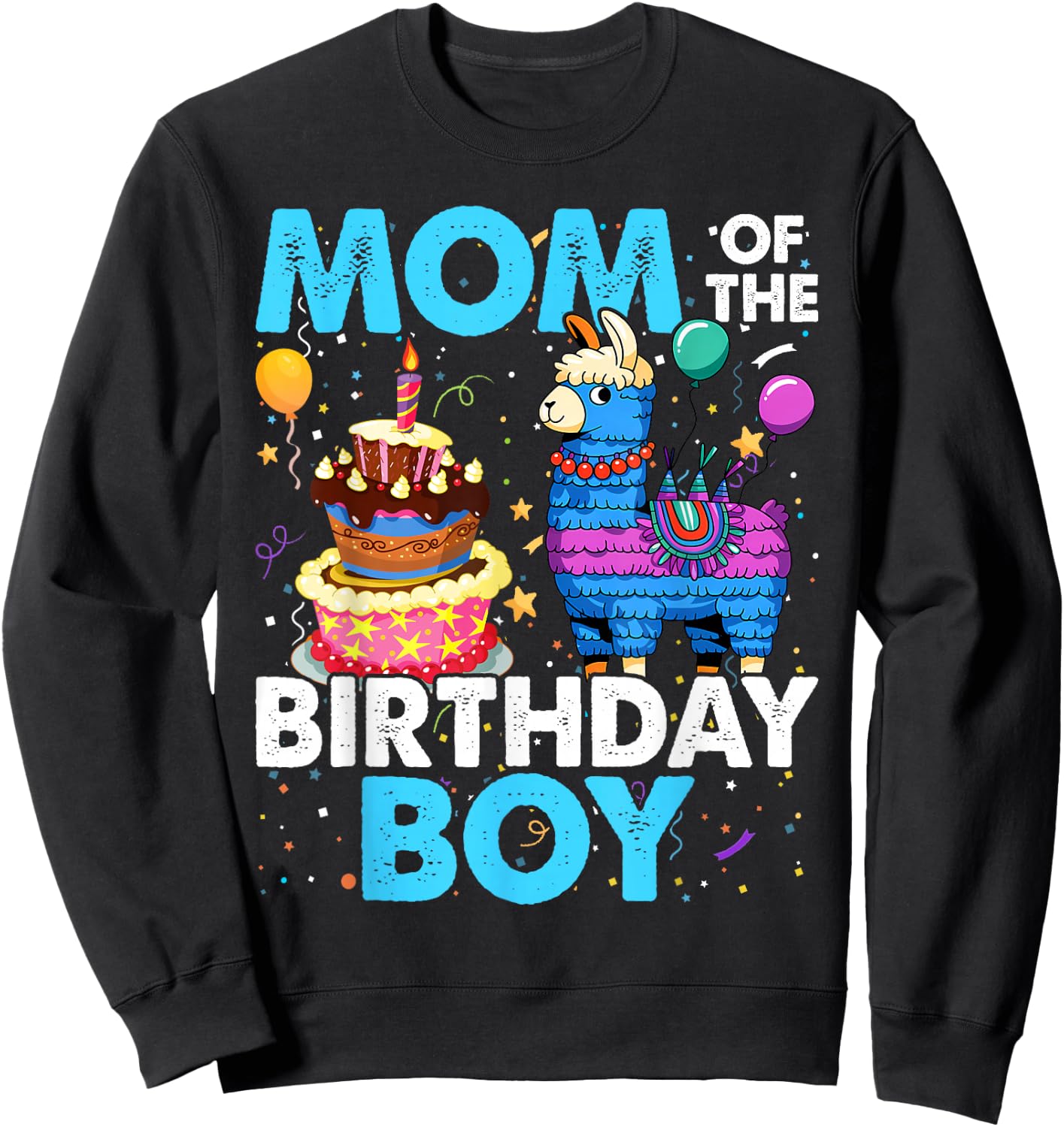 Mom Birthday Boy Llama Pinata Party Matching Family Sweatshirt - Sweatshirt | Black