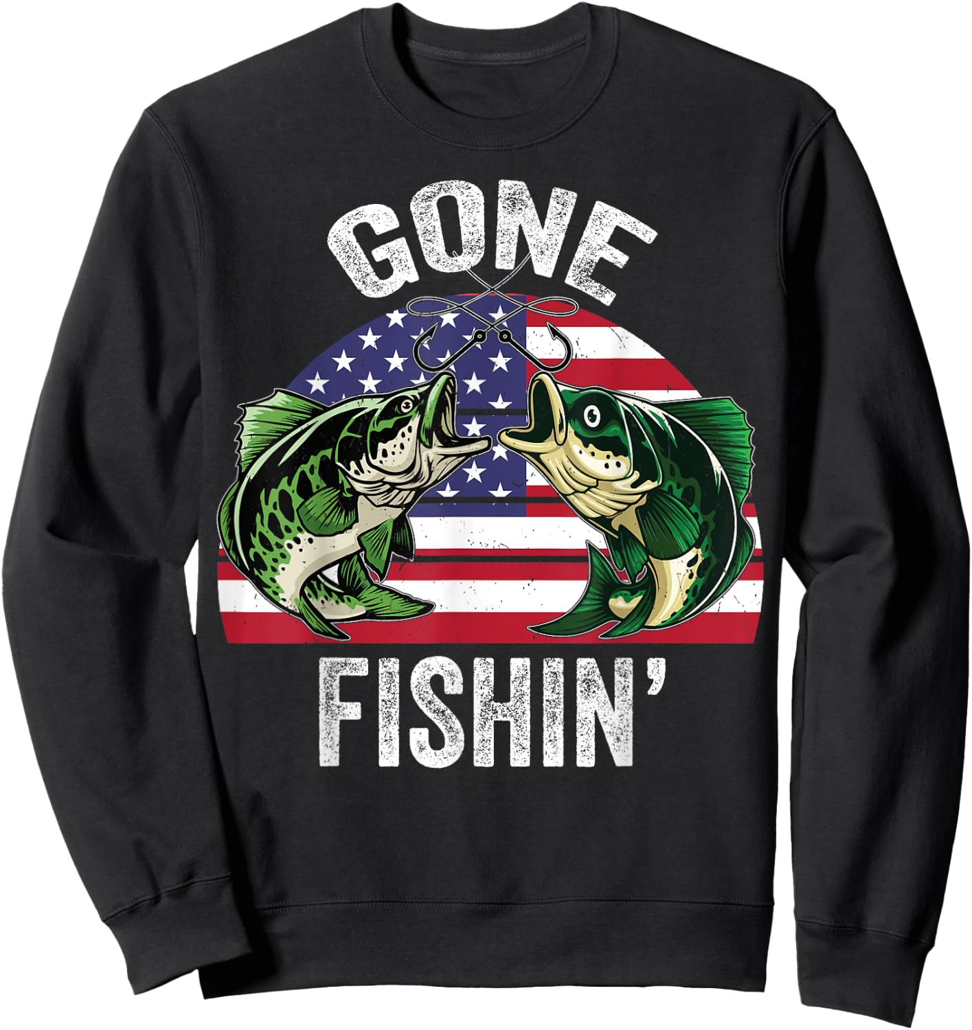 Funny Fishing American Flag-Shirt Gone Fishing Grandpa Dad Kids Men Sweatshirt - Sweatshirt | Black