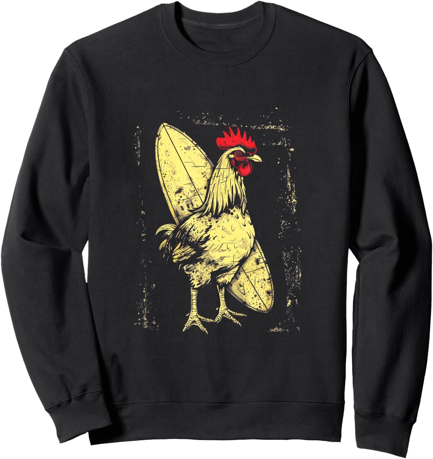 Chicken Surfboard Rooster Surfing Vintage Beach Sweatshirt - Sweatshirt | Black