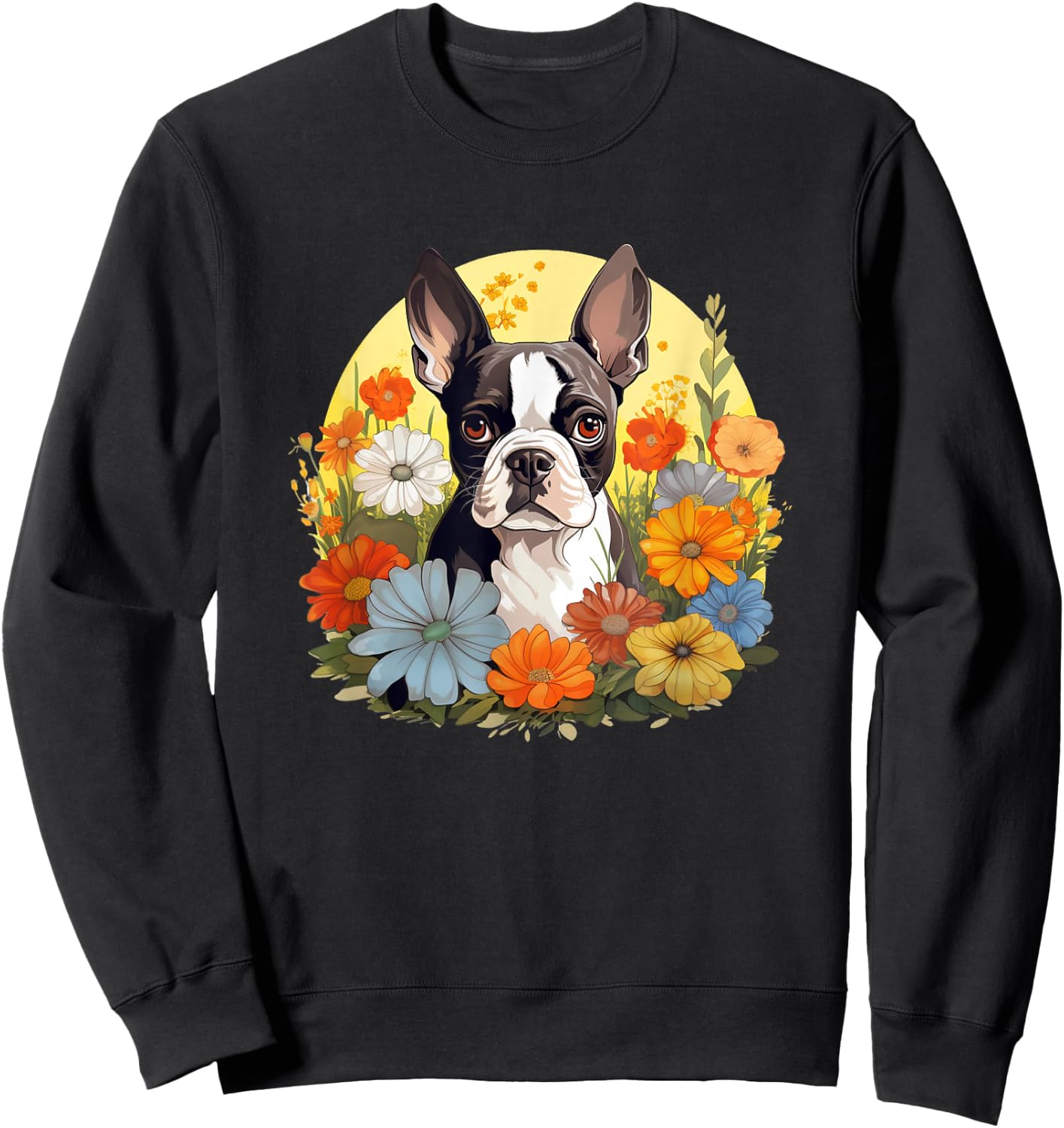 Cute Girls Retro Vintage Floral Flowers Bostie Lover Sweatshirt - Sweatshirt | Black