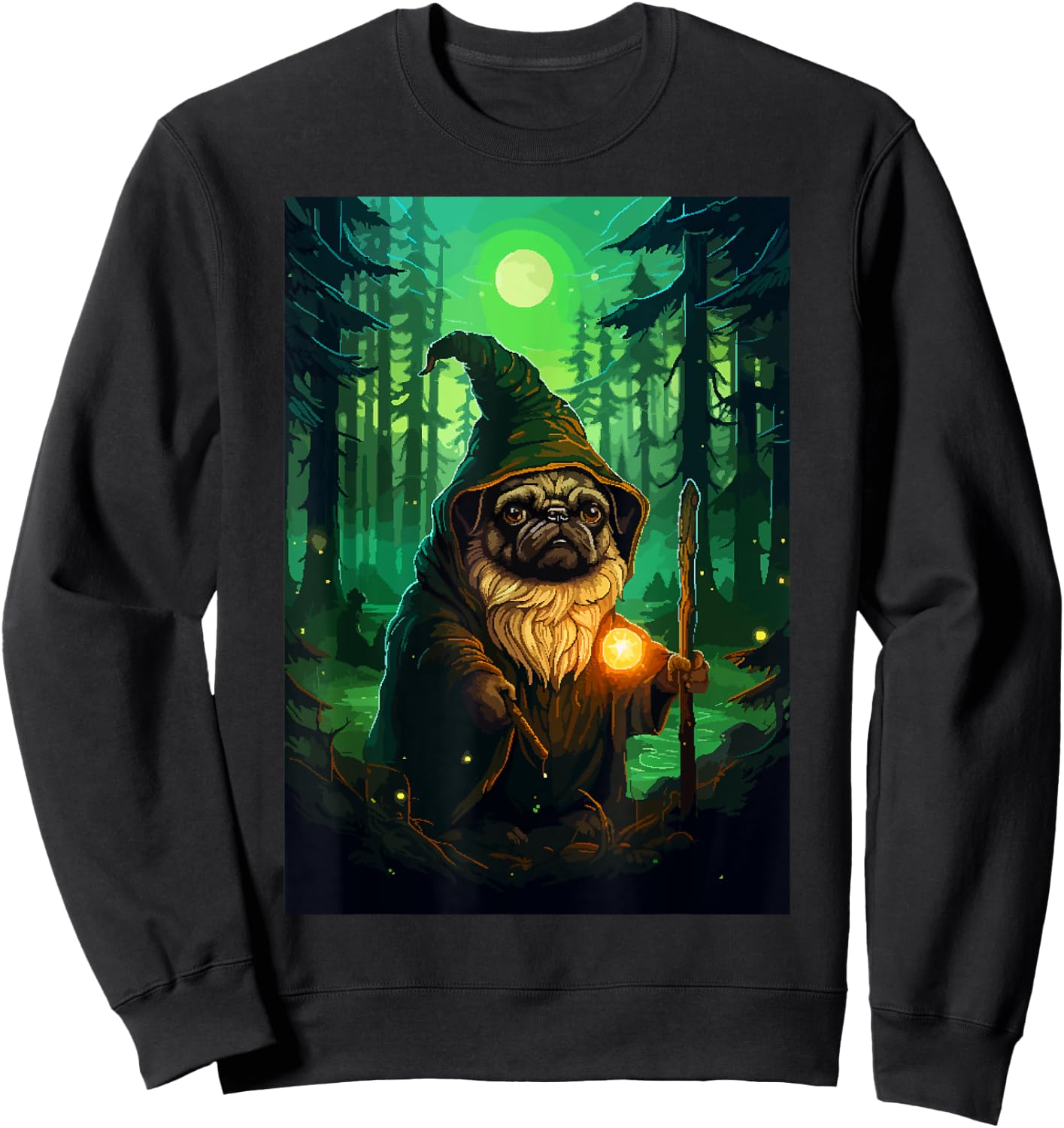 Funny Pug Wizard Cute Dog Pixel Art Sweatshirt - Sweatshirt | Black