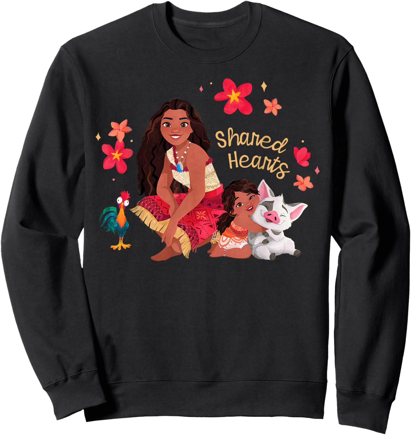 Disney Moana 2 Moana Simea Pua Heihei Shared Hearts , Black, S Sweatshirt - Sweatshirt | Black