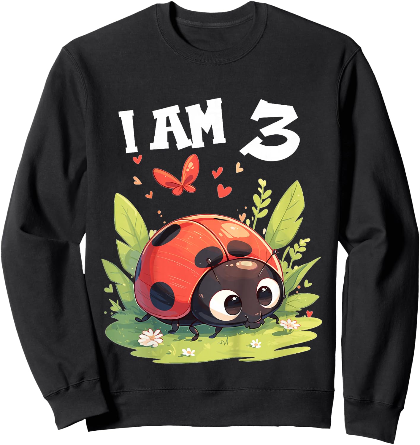 Kids 3 Years old 3 birthday Ladybugs Boy Girl Ladybug Sweatshirt - Sweatshirt | Black