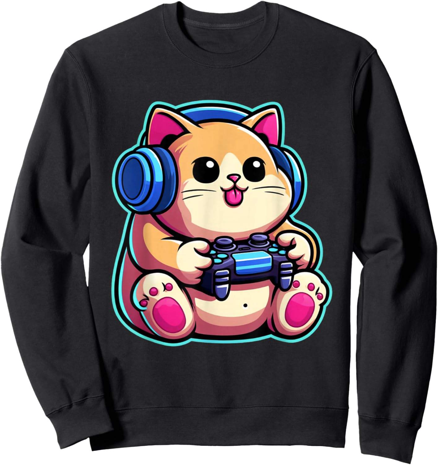 Funny Cat Gamer Gaming Cat Video Game Sweatshirt - Sweatshirt | Black