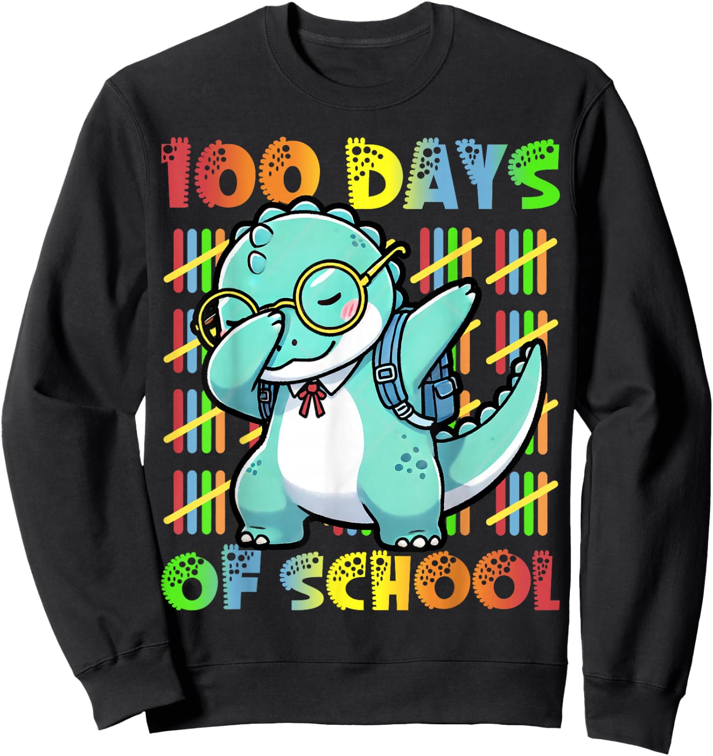 100 Days of School Dabbing Dinosaur 100th Day Of School Kids Sweatshirt - Sweatshirt | Black