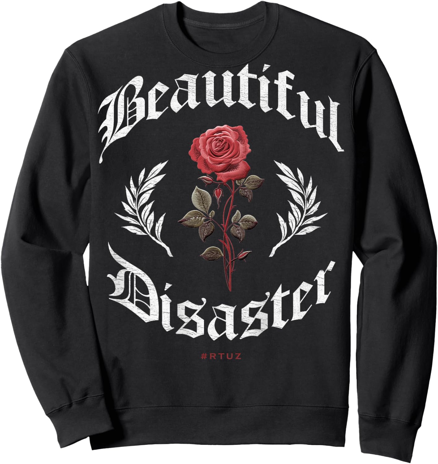 Urban Hip Hop Vintage Hipster Y2K Back Print Streetwear Rose Sweatshirt - Sweatshirt | Black