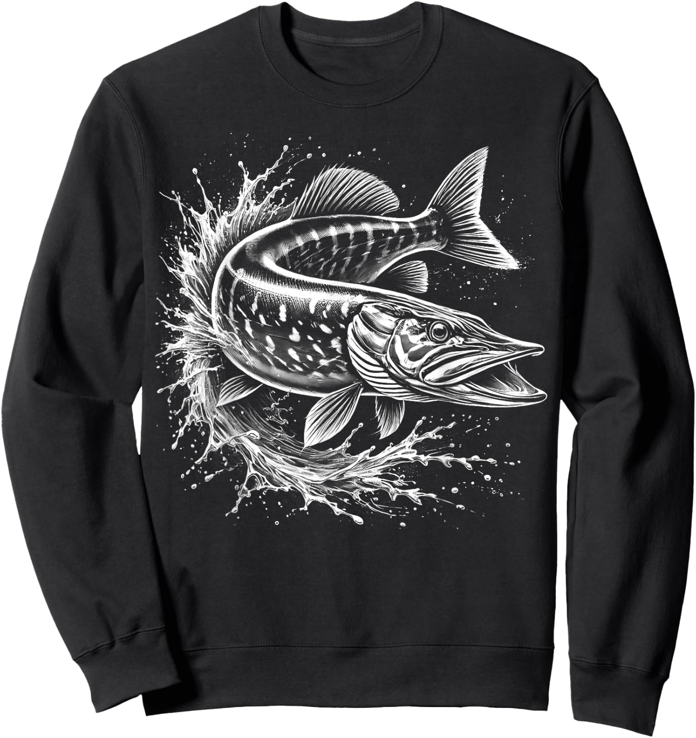 Pike jumps out of water - Fish design for fishermen , Black, S Sweatshirt - Sweatshirt | Black