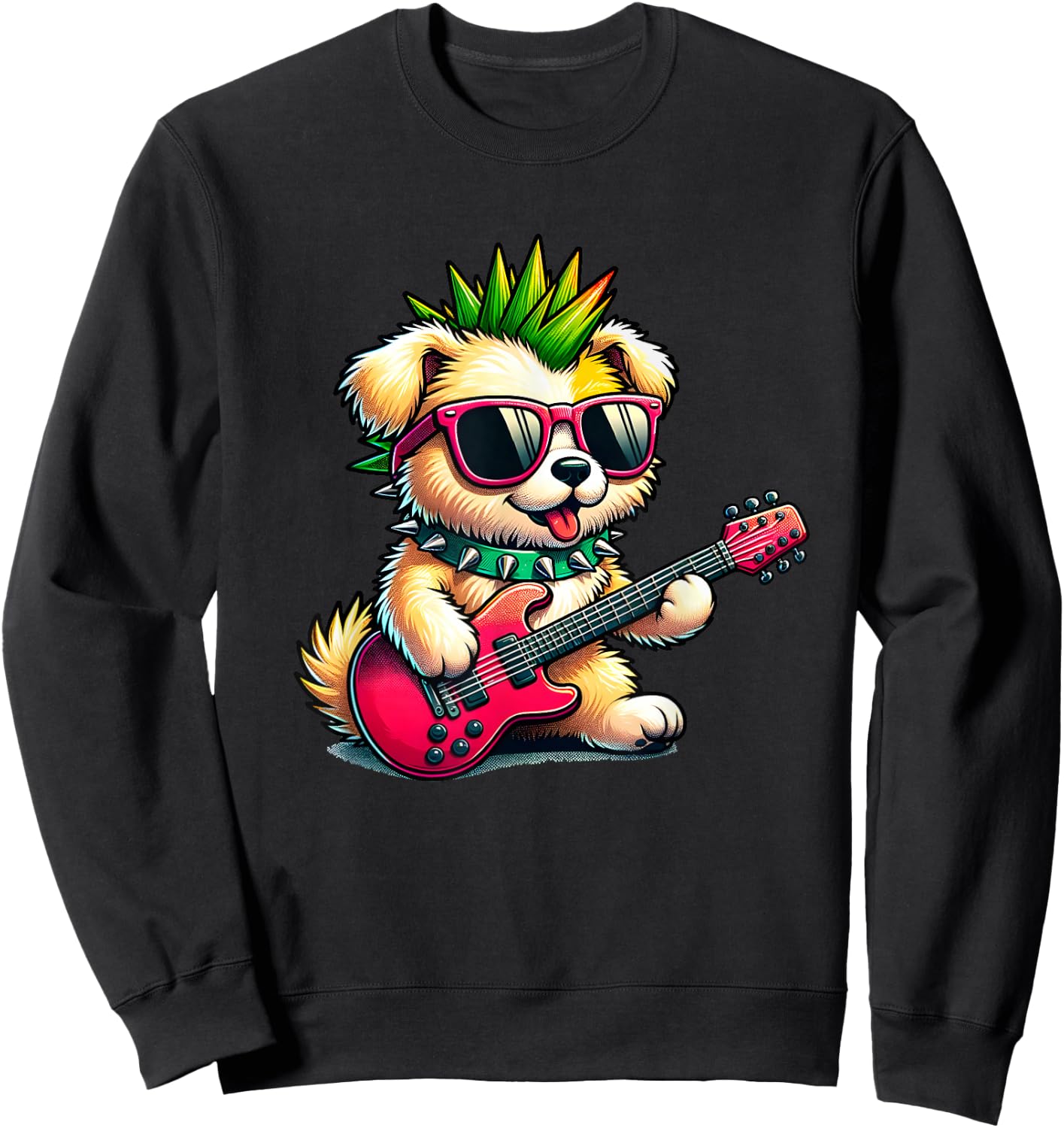 Cute Punk Puppy, Rock'n Roll Goth Dog, Guitar Band Funny Sweatshirt - Sweatshirt | Black