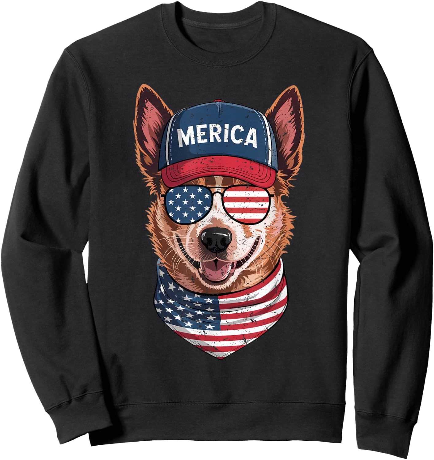 Red Heeler 4th of July US American Flag Dog Patriotic Sweatshirt - Sweatshirt | Black