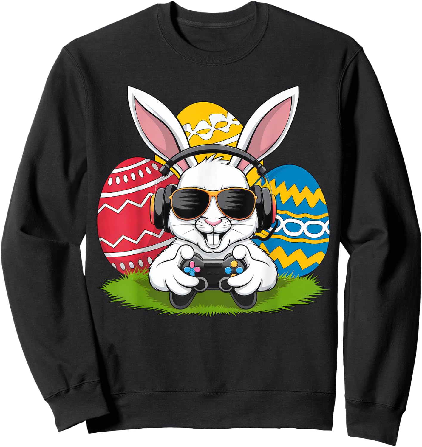 Boys Happy Easter Day Bunny Egg Video Game Kids Gamer Sweatshirt - Sweatshirt | Black