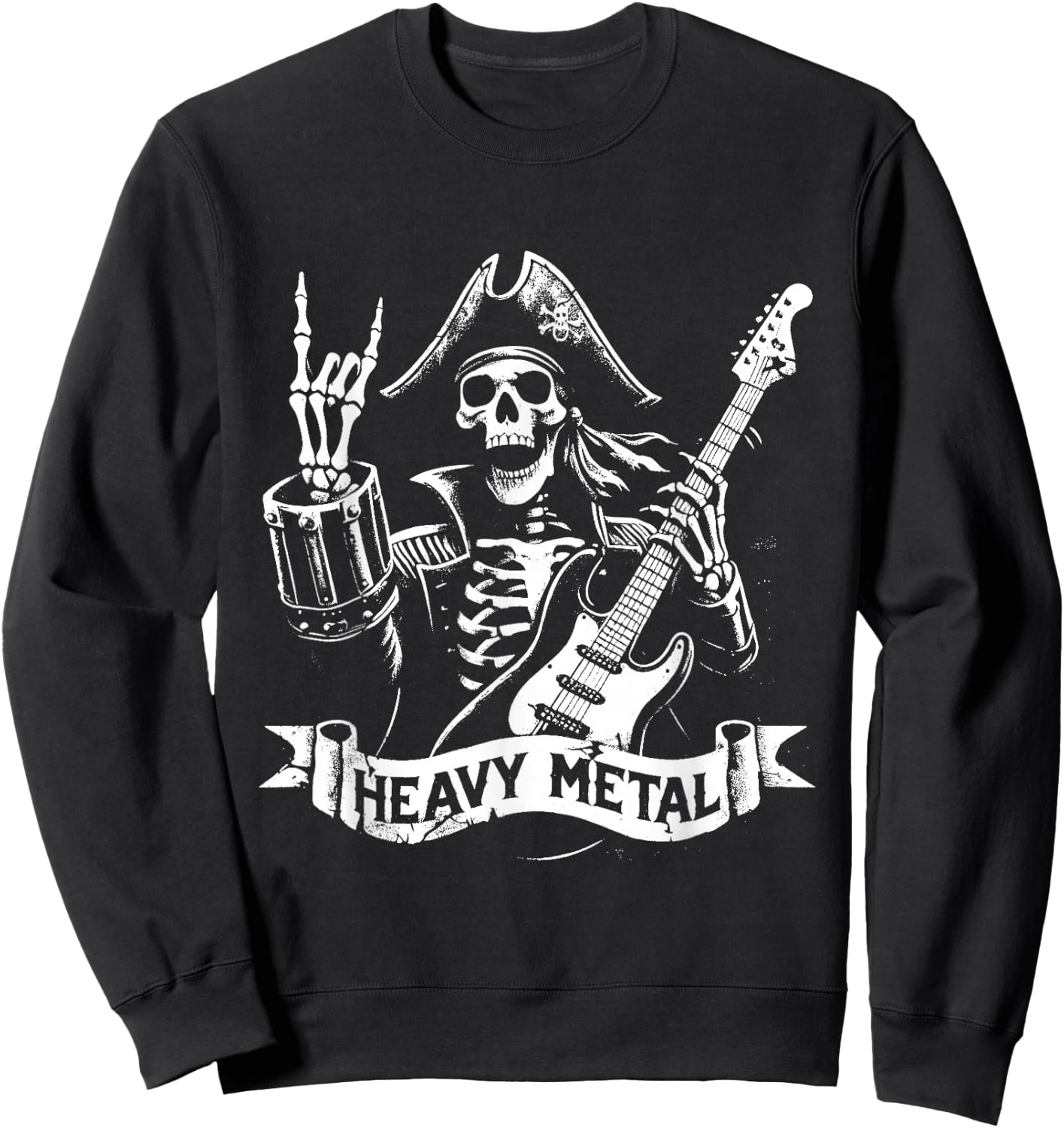 Pirate Heavy Metal - Vintage Pirate Skeleton Guitar , Black, S Sweatshirt - Sweatshirt | Black