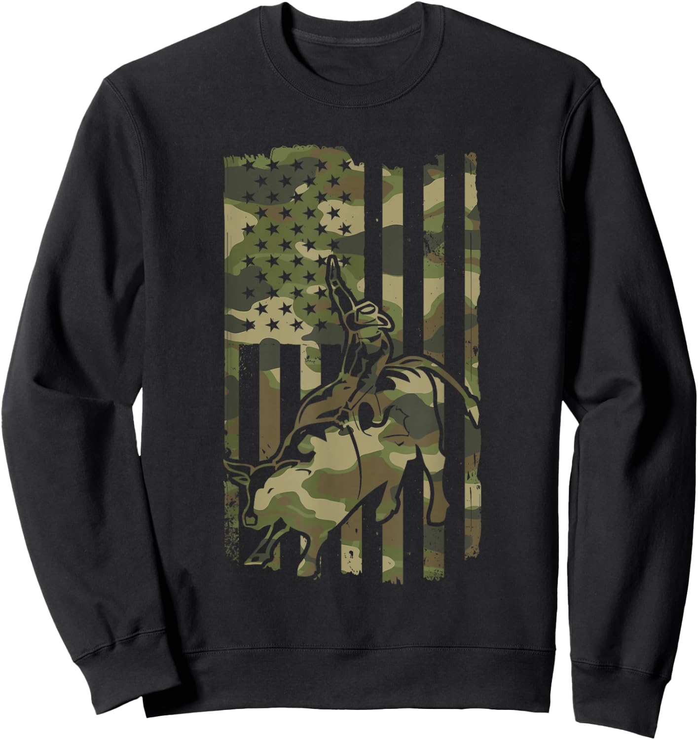 Western Cowboy & Cowgirl Rodeo Bull Riding USA Flag 4th July Sweatshirt - Sweatshirt | Black