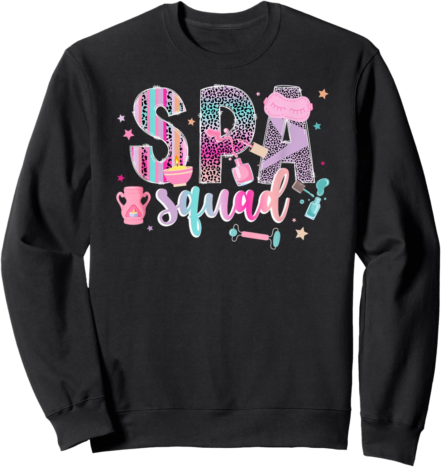 Spa Squad Leopard Spa Birthday Squad Girls Spa Party Sweatshirt - Sweatshirt | Black