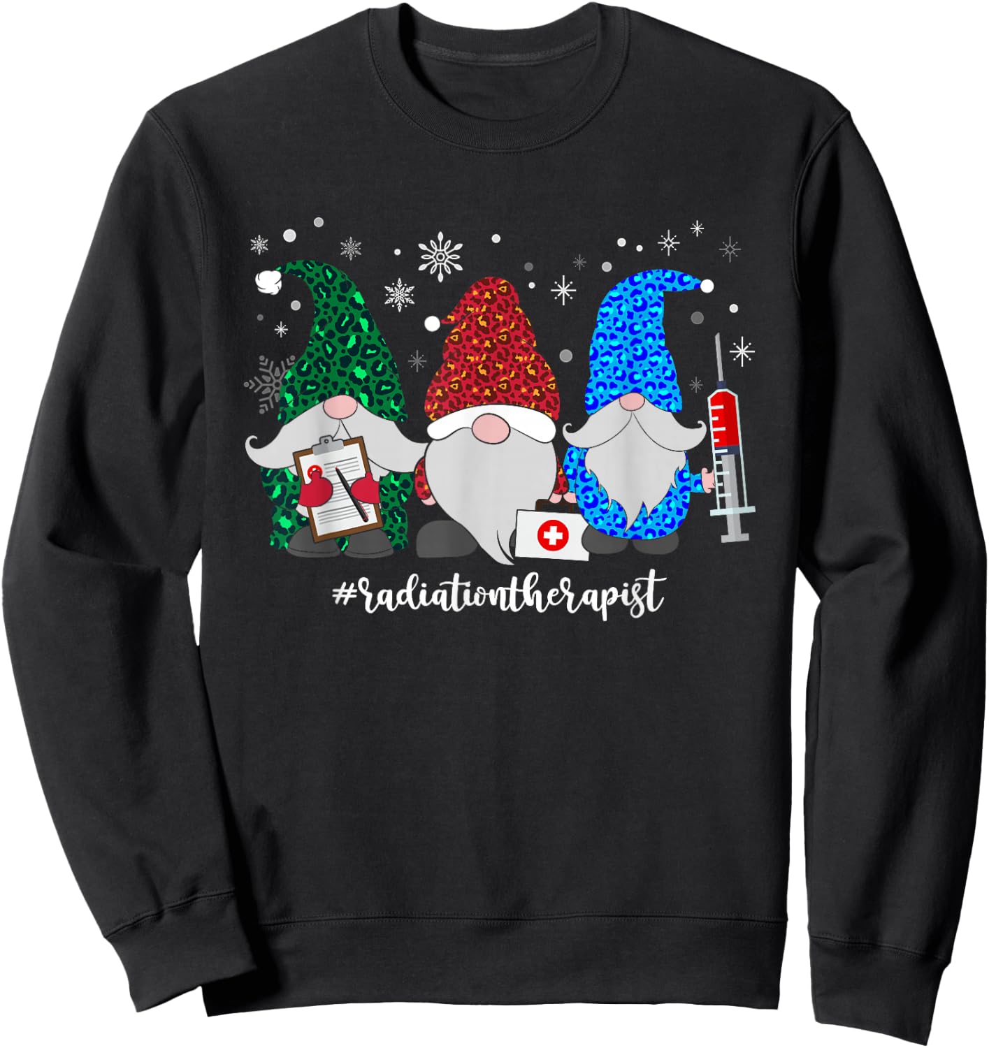 Christmas Radiation Therapist Gnomes Xmas Leopard Gnome Sweatshirt - Sweatshirt | Black