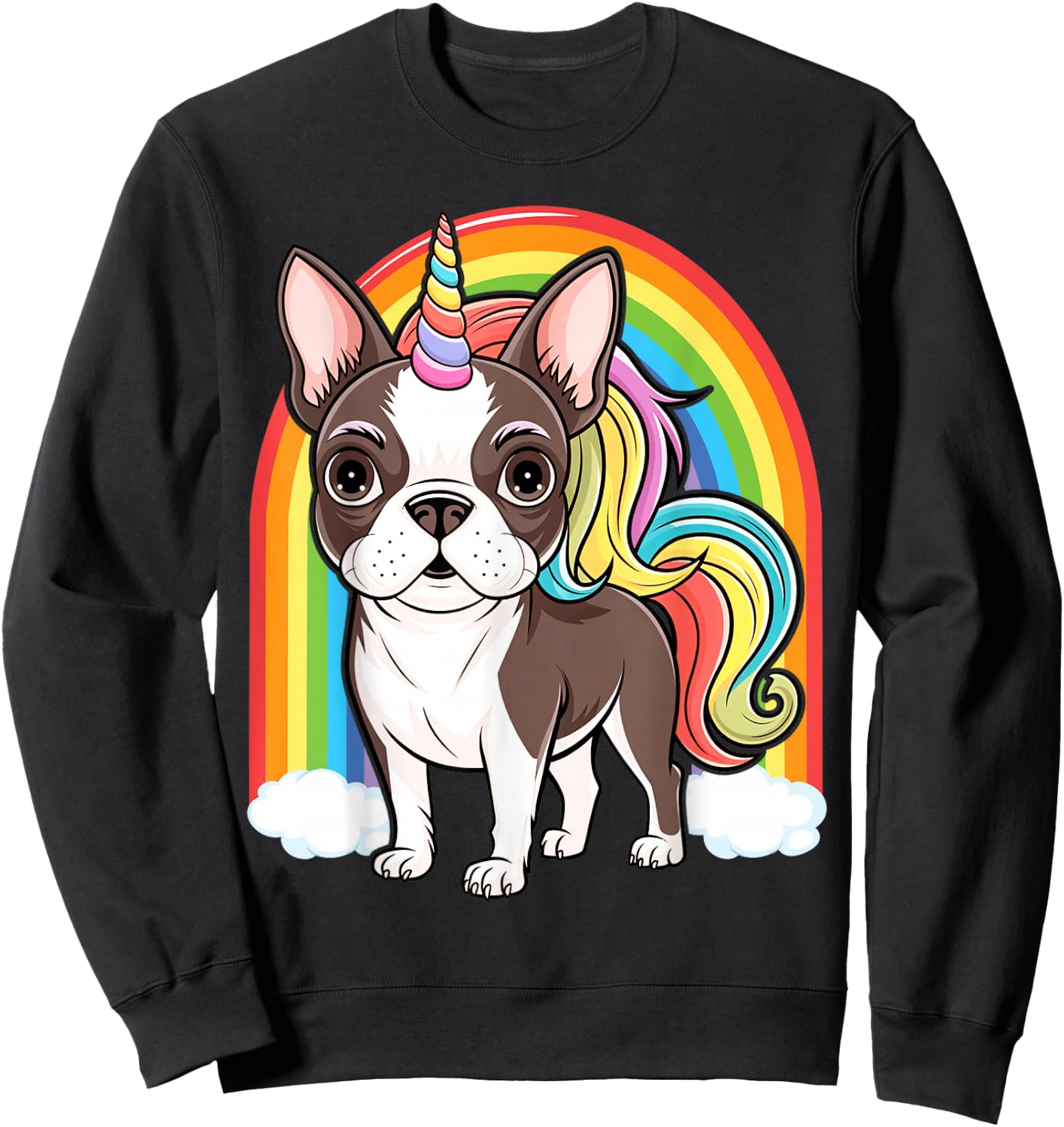 Cute Boston Terrier Unicorn Rainbow Sweatshirt - Sweatshirt | Black