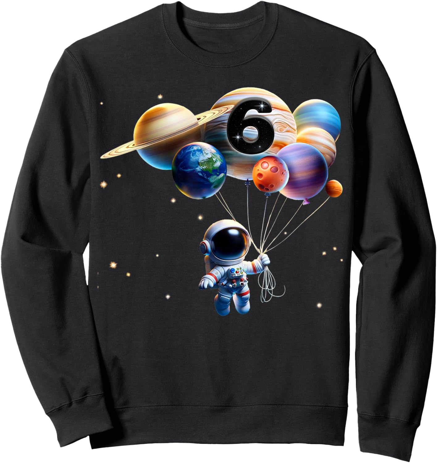 6 Years Old Birthday Boy Gifts Astronaut Planet 6th six Bday Sweatshirt - Sweatshirt | Black