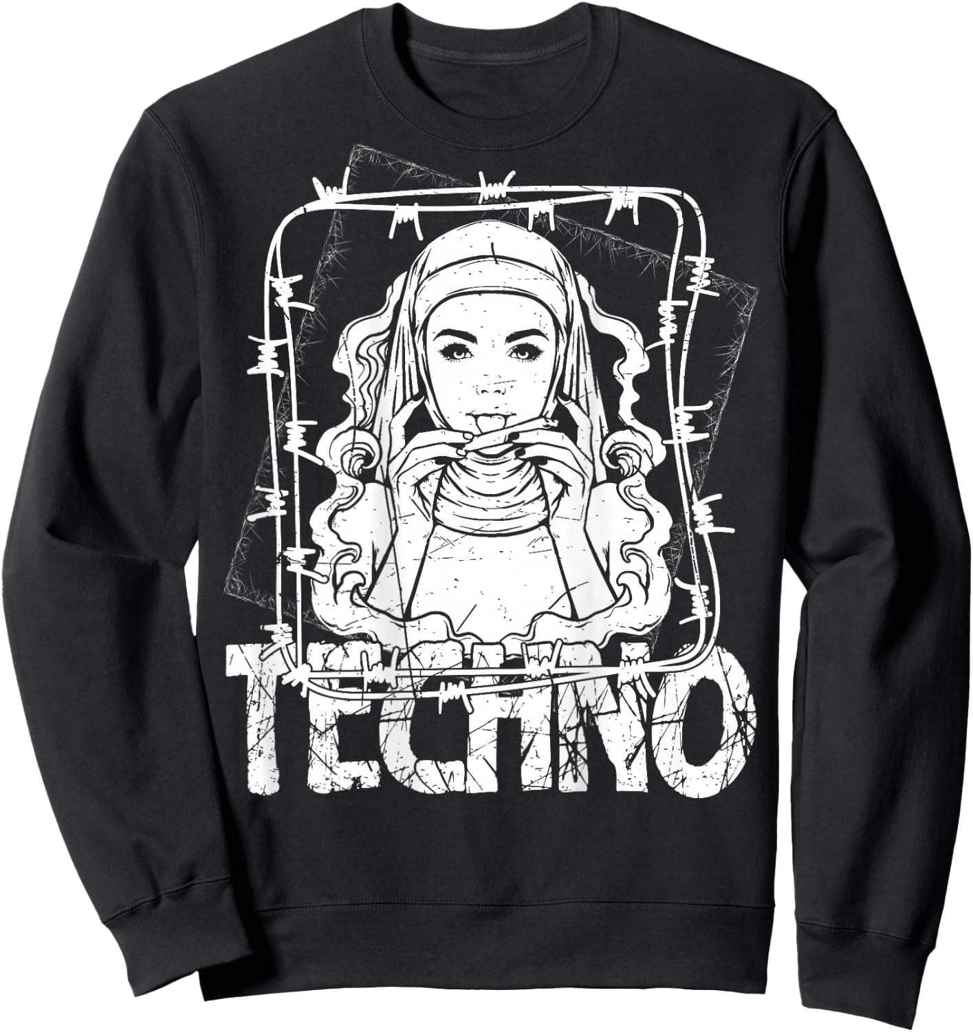 BACKPRINT Techno Merch Rave Kleidung 200 BPM Techno Nonne Sweatshirt - Sweatshirt | Black
