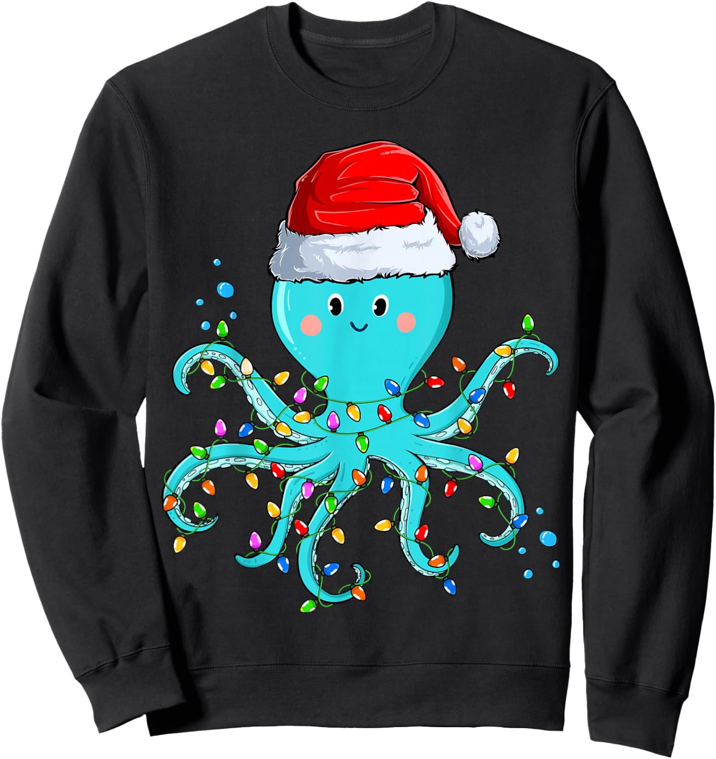 Octopus Wearing Santa Hat Christmas - Octopus Lover Xmas Sweatshirt - Sweatshirt | Black