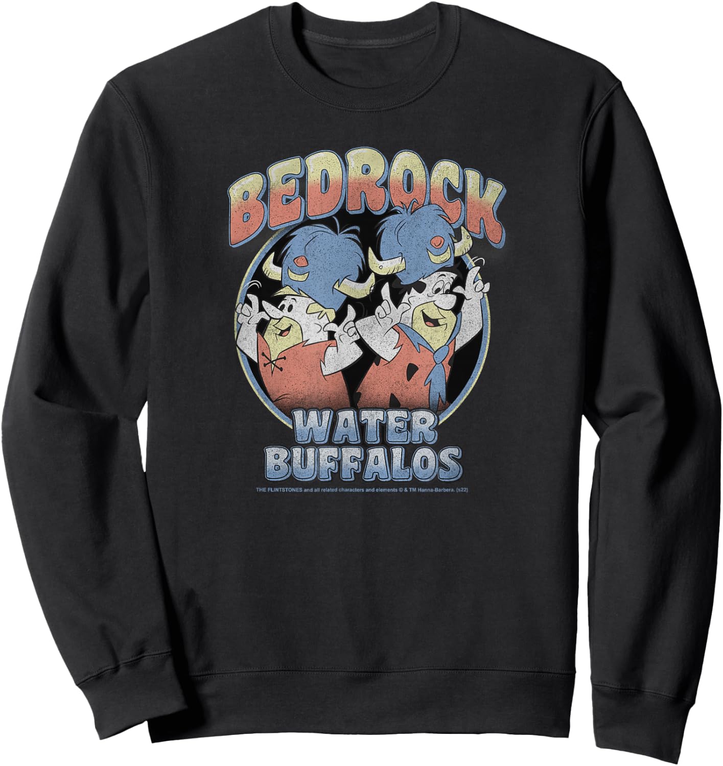 The Flintstones Group Shot Bedrock Water Buffalos Retro Logo Sweatshirt - Sweatshirt | Black